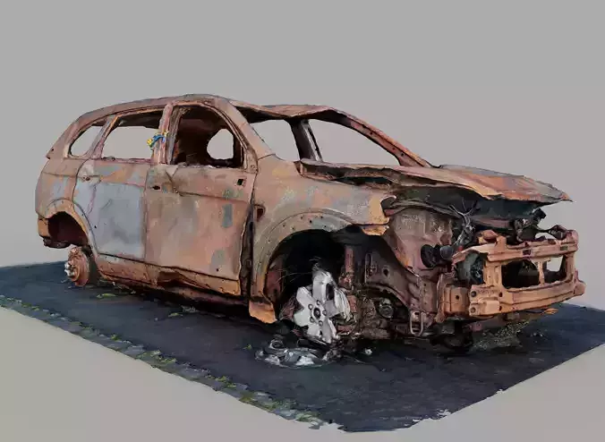 Burnt car 3d photogrammetry  Low-poly 3D model