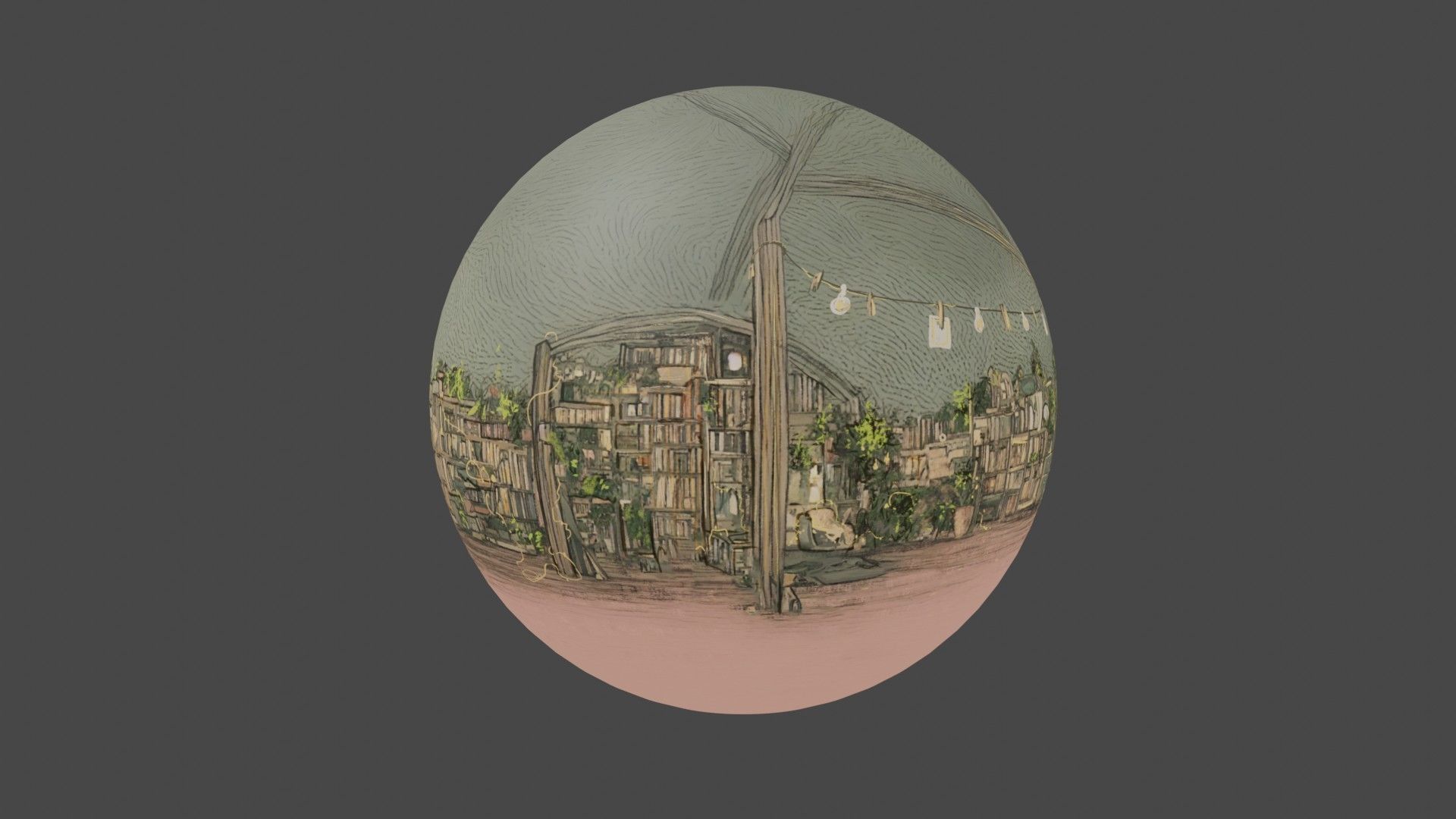 Attic library 360 VR sky background cute drawing Low-poly 3D model_6