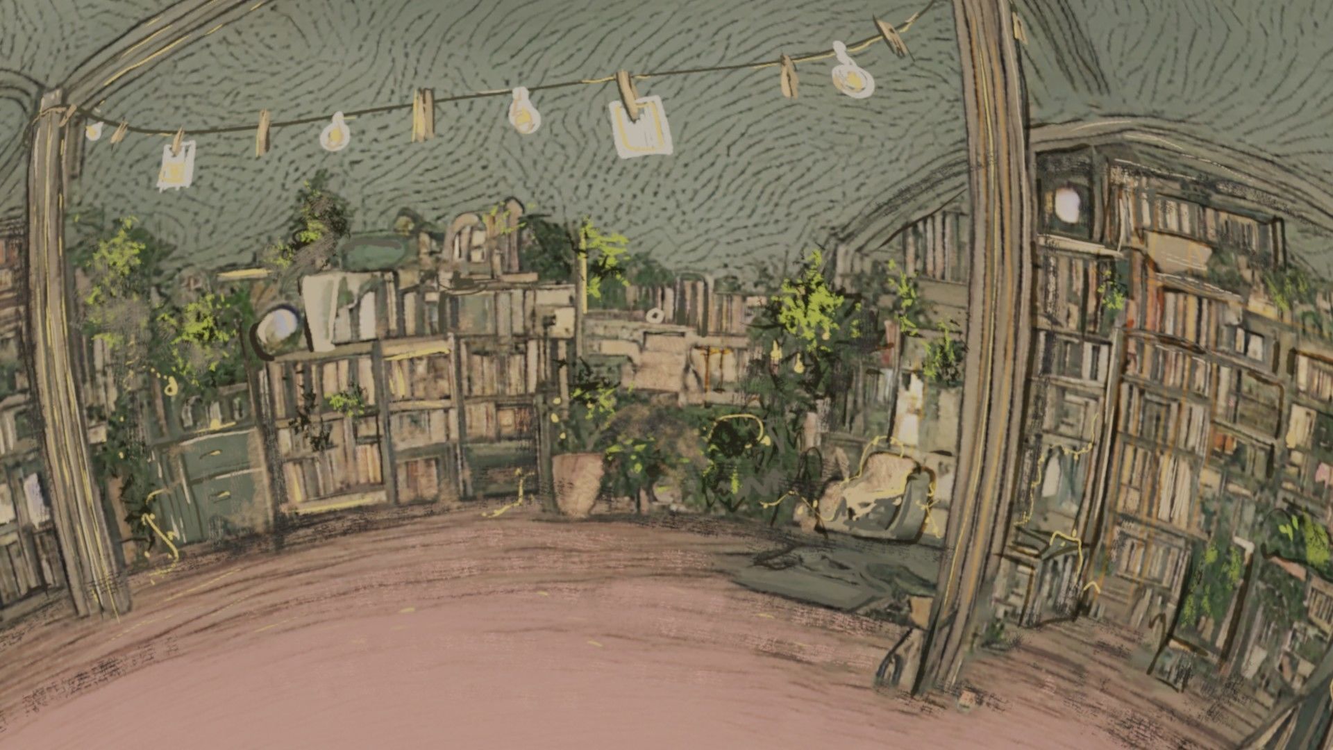 Attic library 360 VR sky background cute drawing Low-poly 3D model_18