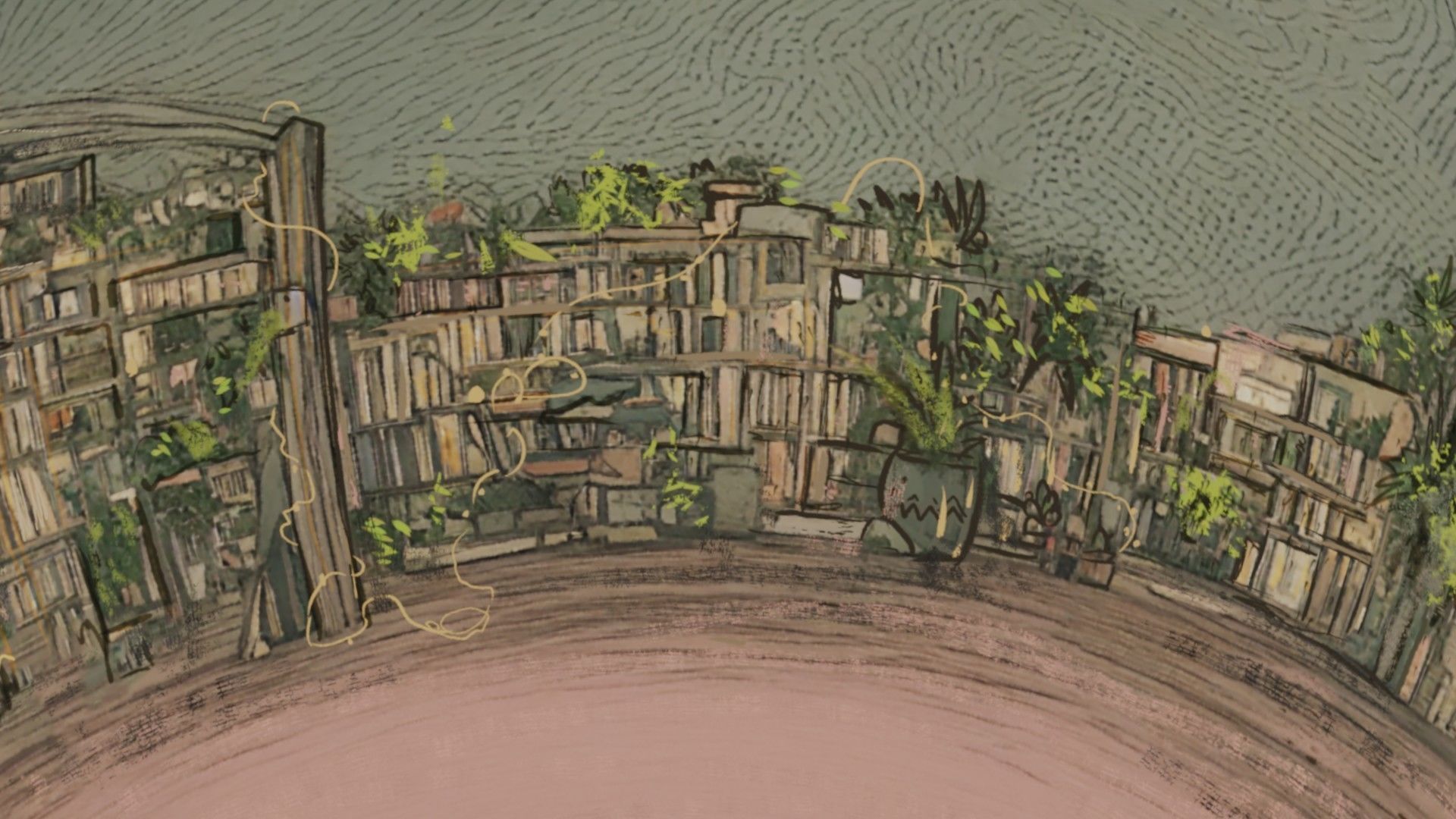 Attic library 360 VR sky background cute drawing Low-poly 3D model_16