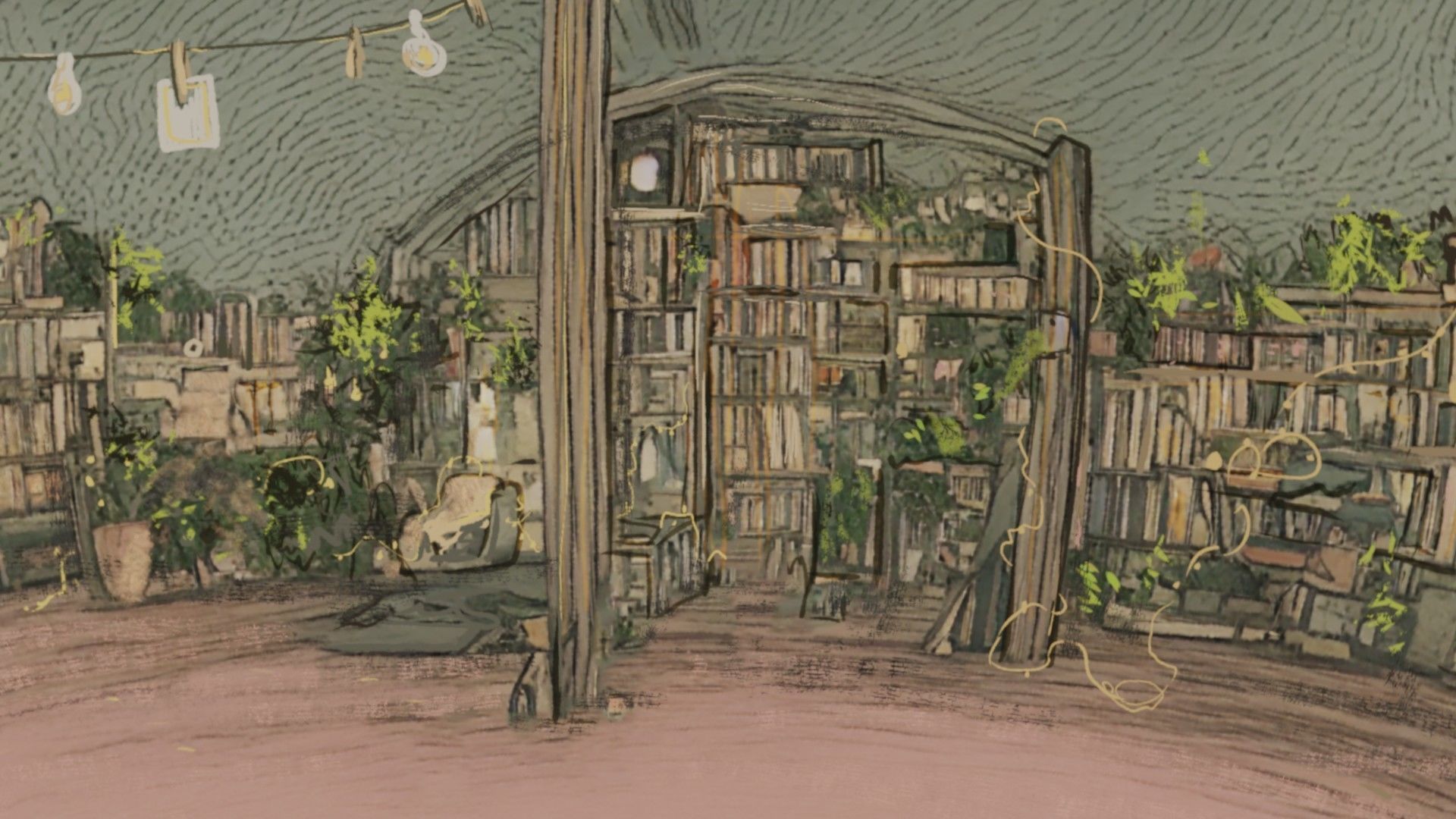 Attic library 360 VR sky background cute drawing Low-poly 3D model_12