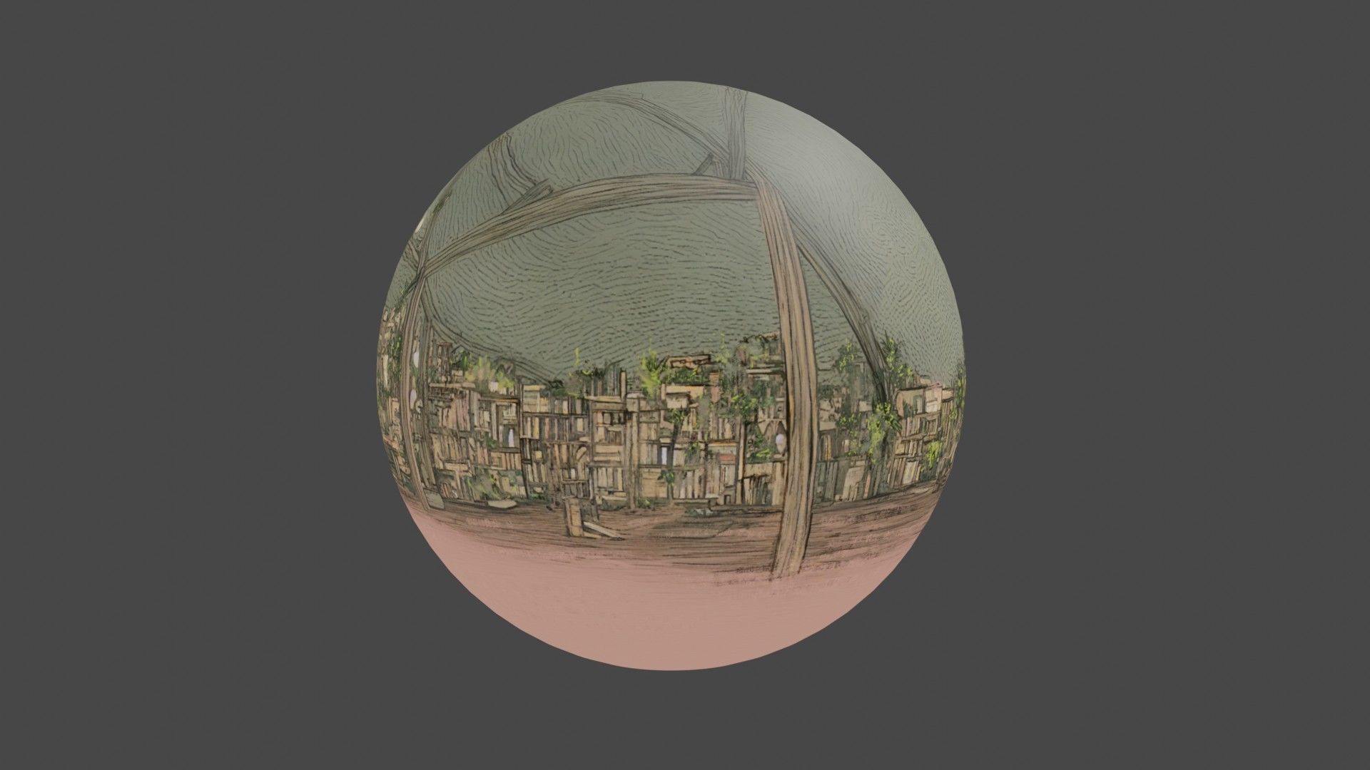 Attic library 360 VR sky background cute drawing Low-poly 3D model_3