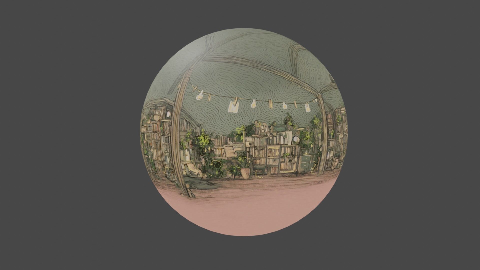 Attic library 360 VR sky background cute drawing Low-poly 3D model_7