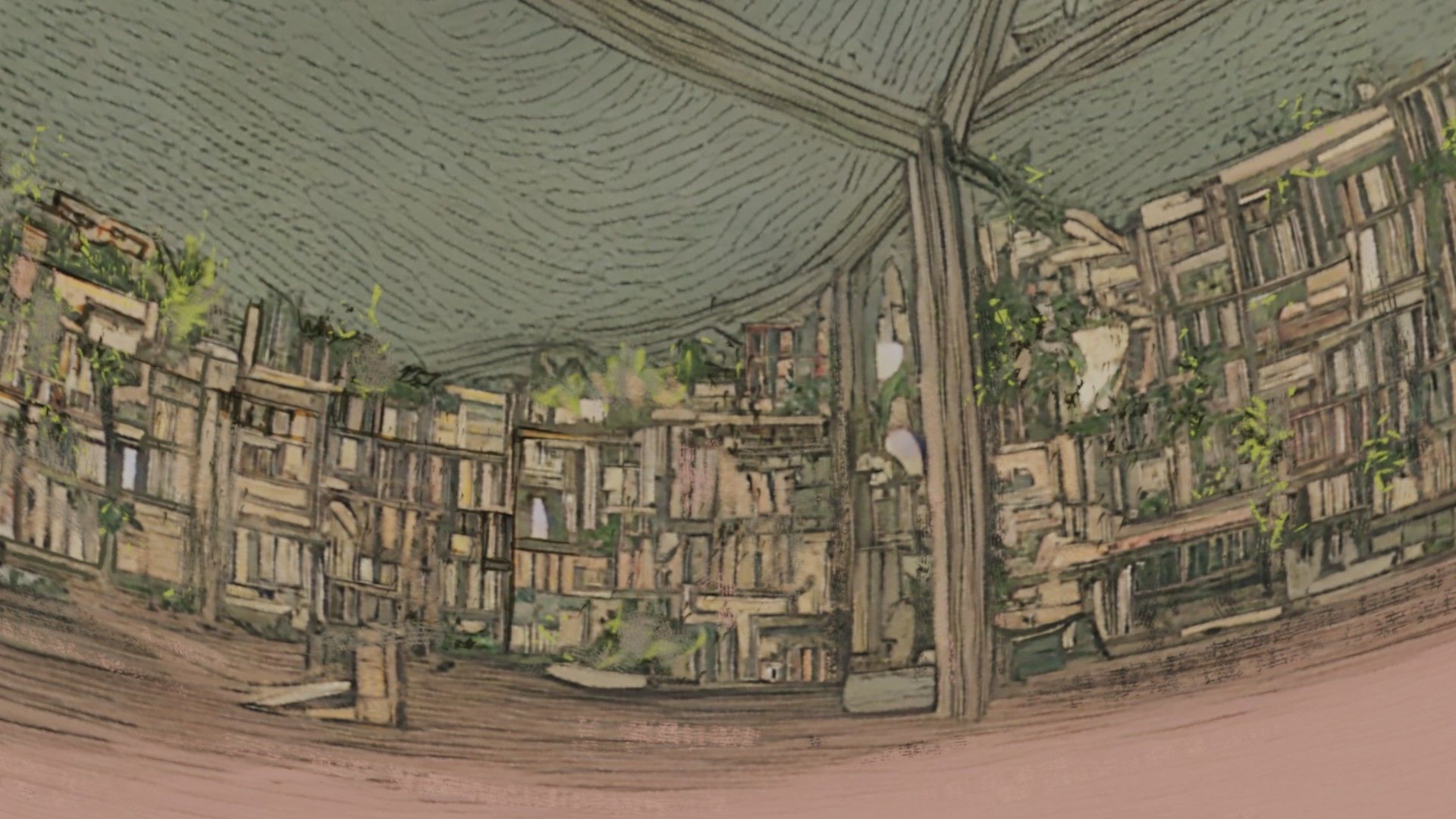 Attic library 360 VR sky background cute drawing Low-poly 3D model_20