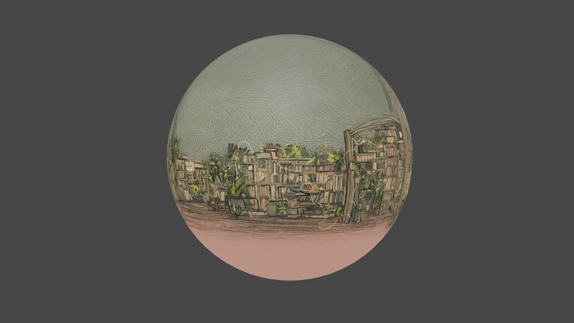 Attic library 360 VR sky background cute drawing Low-poly 3D model_5