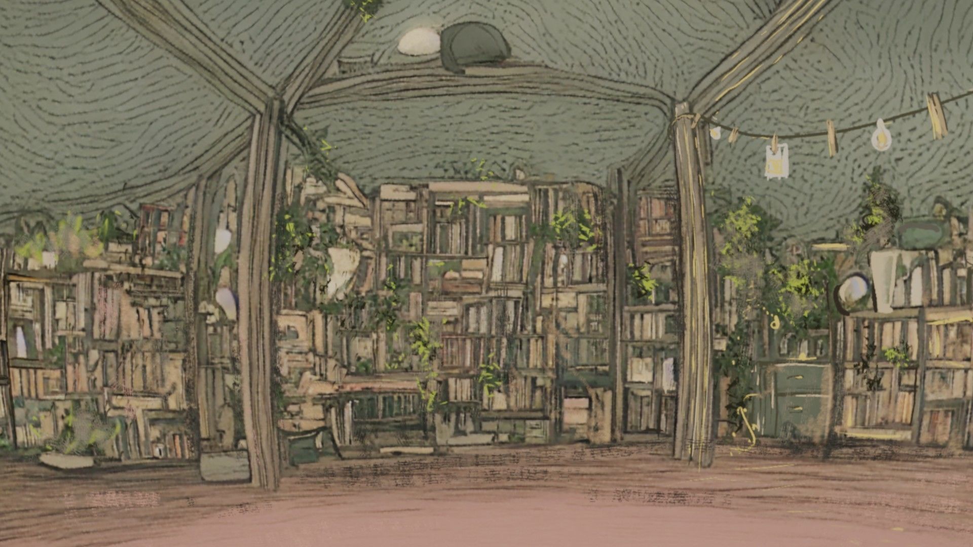 Attic library 360 VR sky background cute drawing Low-poly 3D model_14