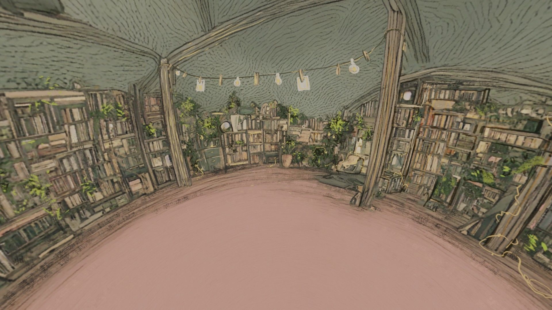 Attic library 360 VR sky background cute drawing Low-poly 3D model_37