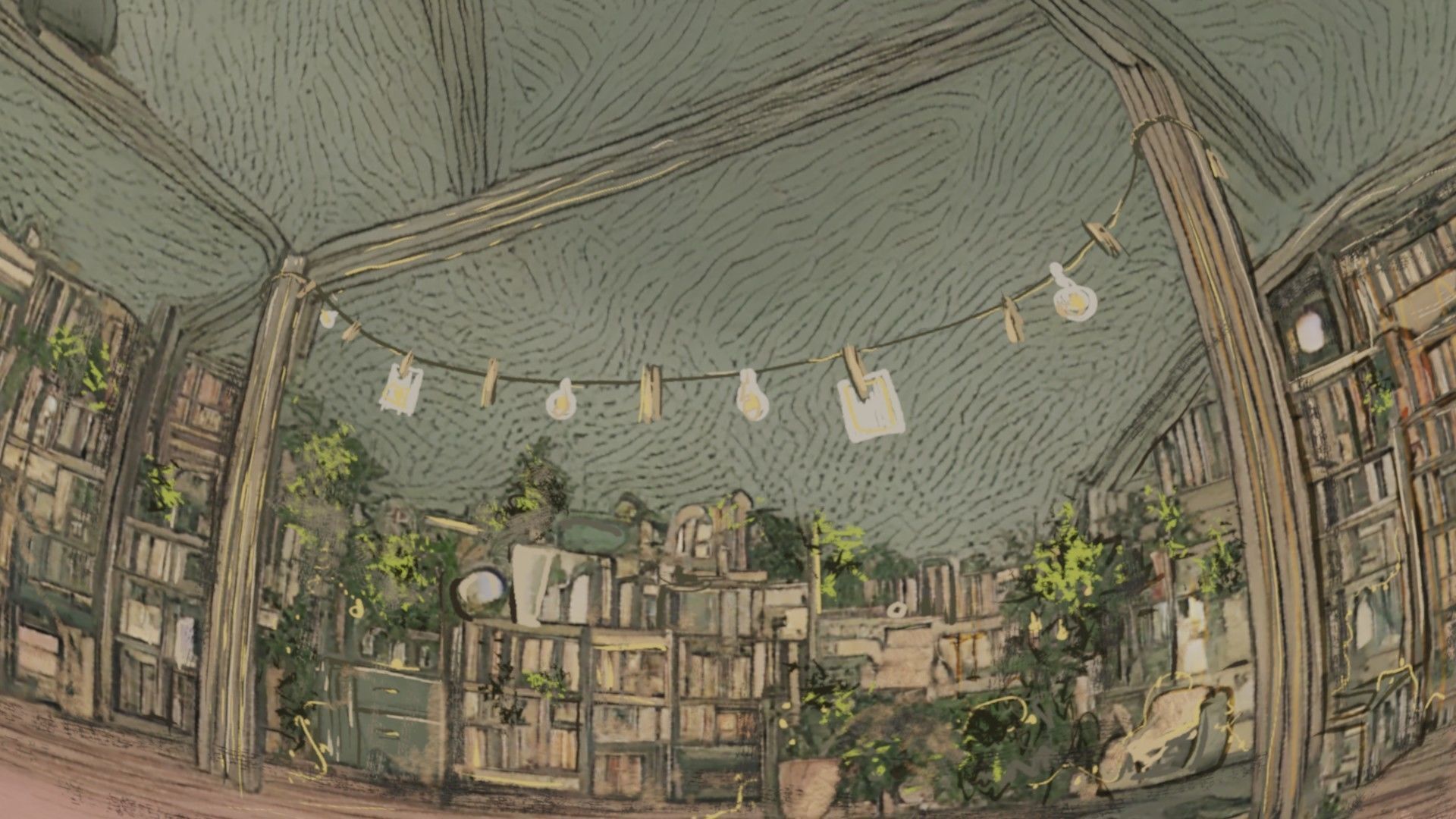 Attic library 360 VR sky background cute drawing Low-poly 3D model_23