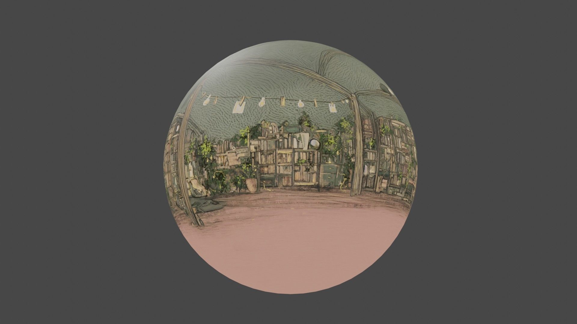 Attic library 360 VR sky background cute drawing Low-poly 3D model_26