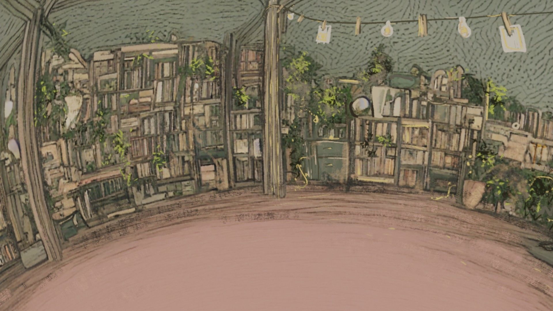 Attic library 360 VR sky background cute drawing Low-poly 3D model_19