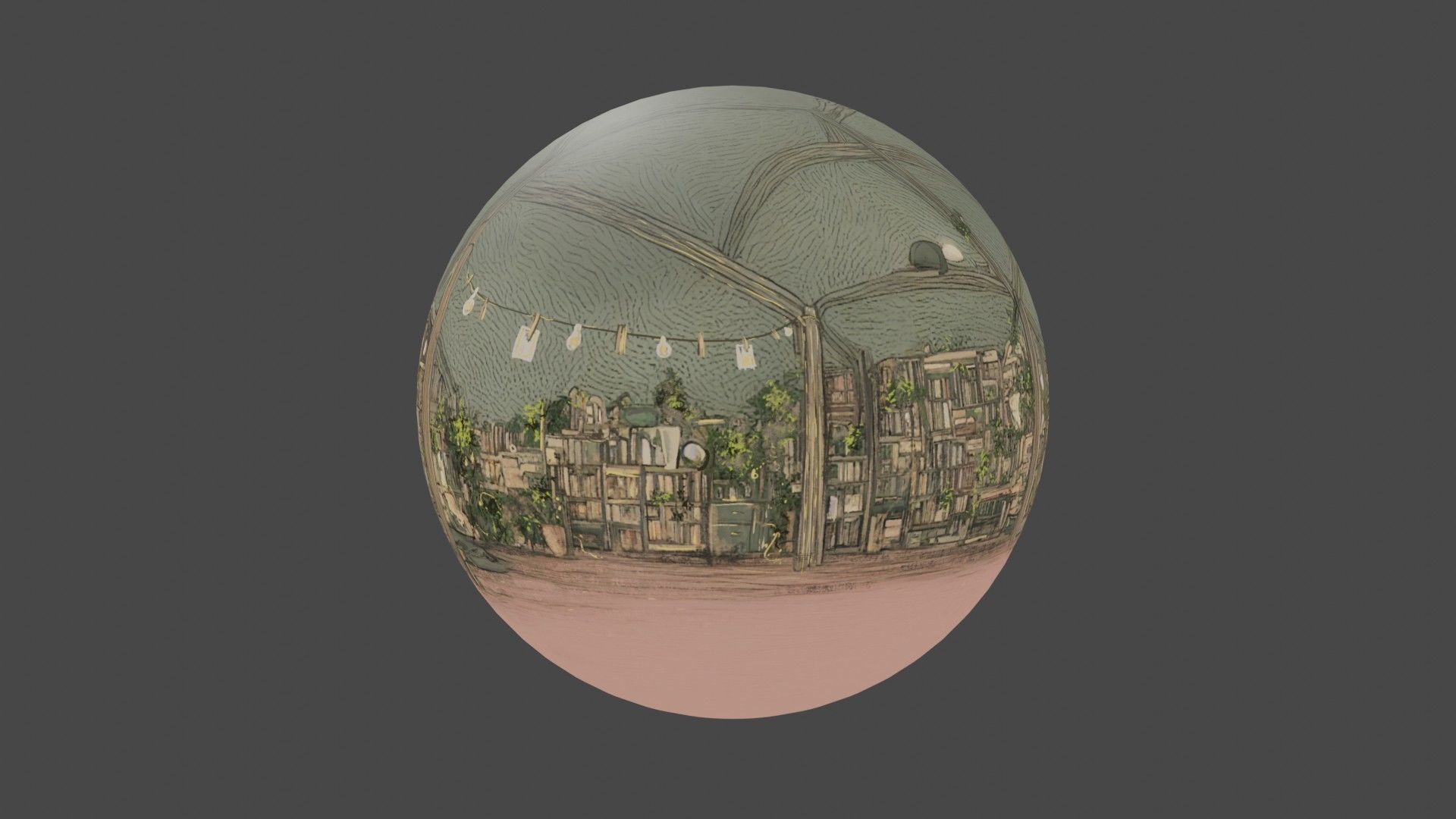 Attic library 360 VR sky background cute drawing Low-poly 3D model_9