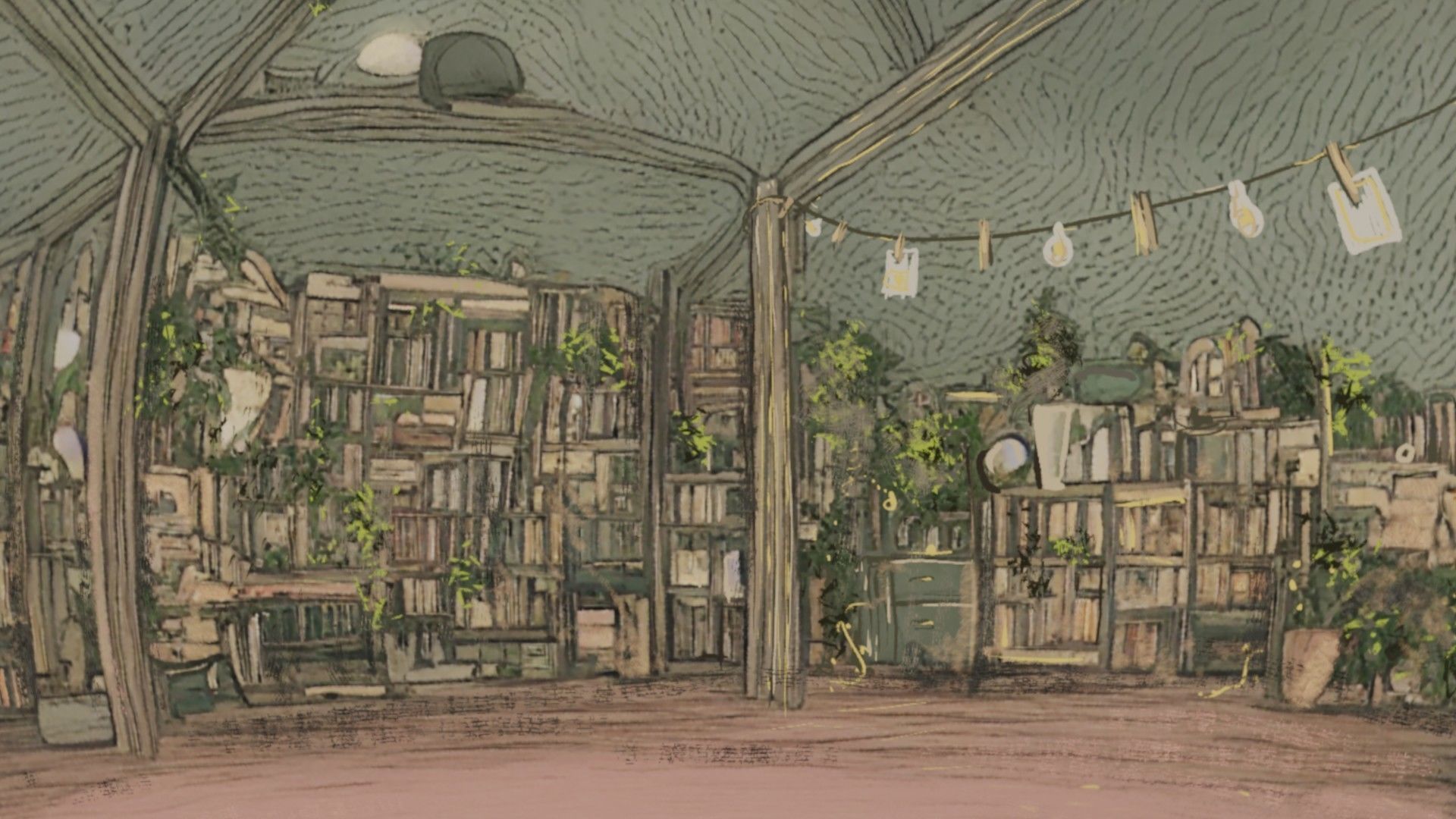 Attic library 360 VR sky background cute drawing Low-poly 3D model_13