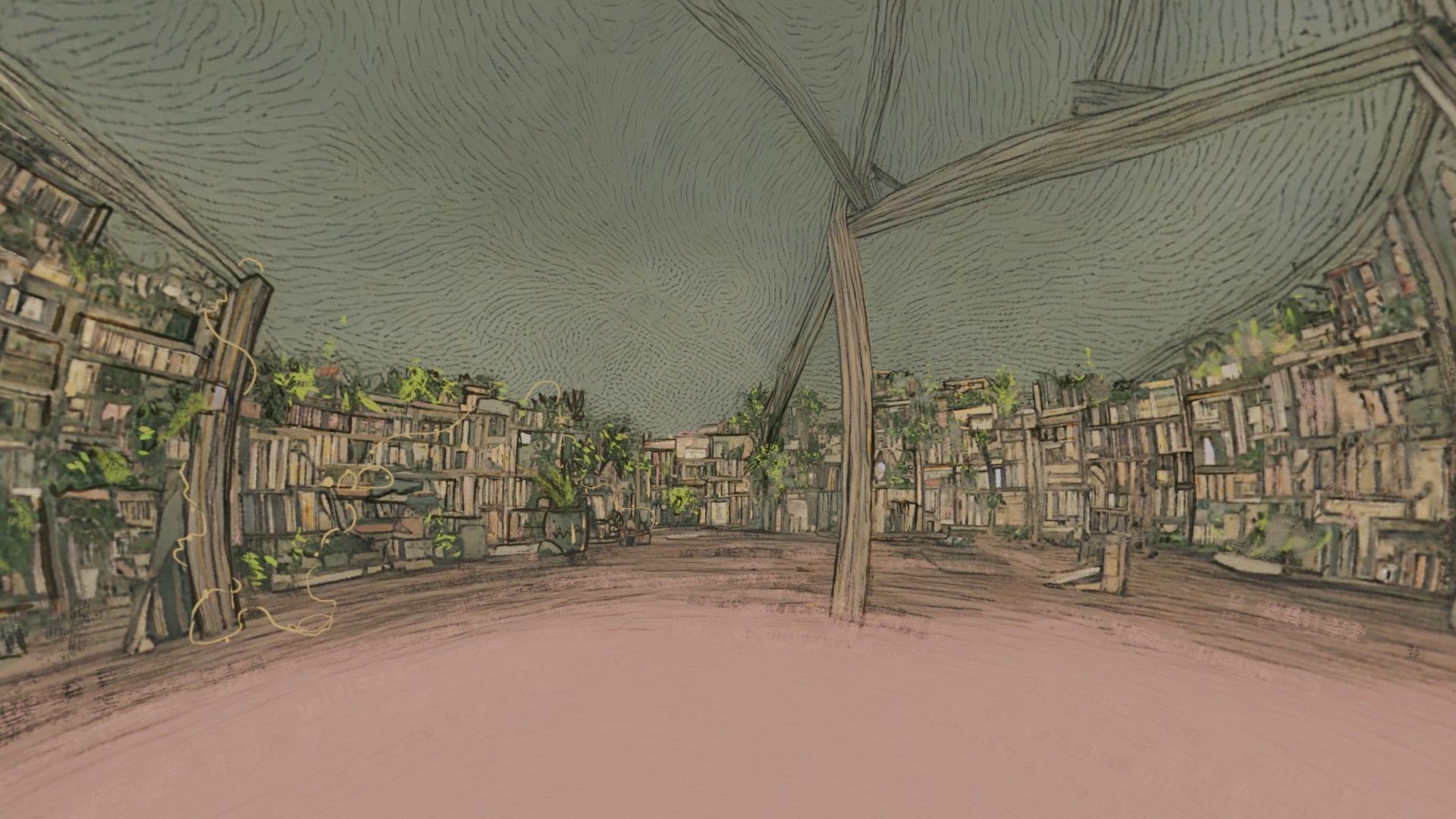 Attic library 360 VR sky background cute drawing Low-poly 3D model_38