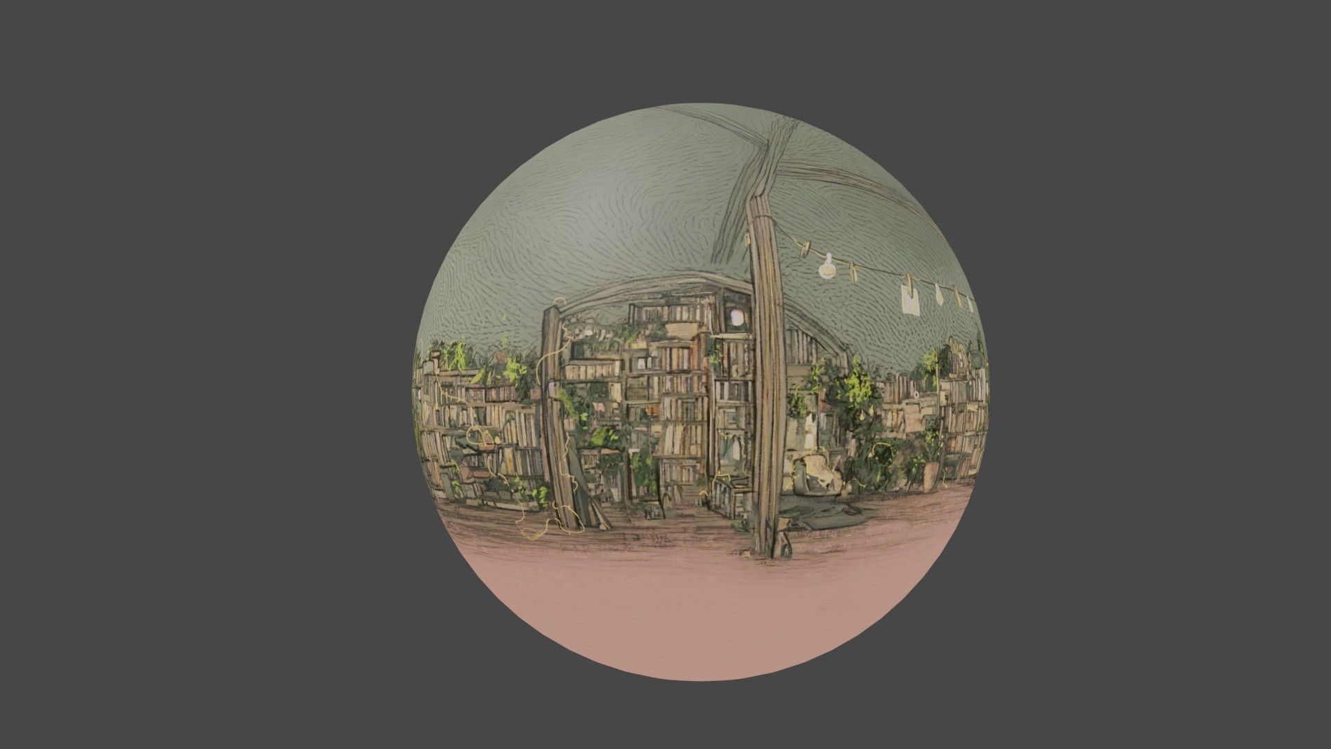 Attic library 360 VR sky background cute drawing Low-poly 3D model_27