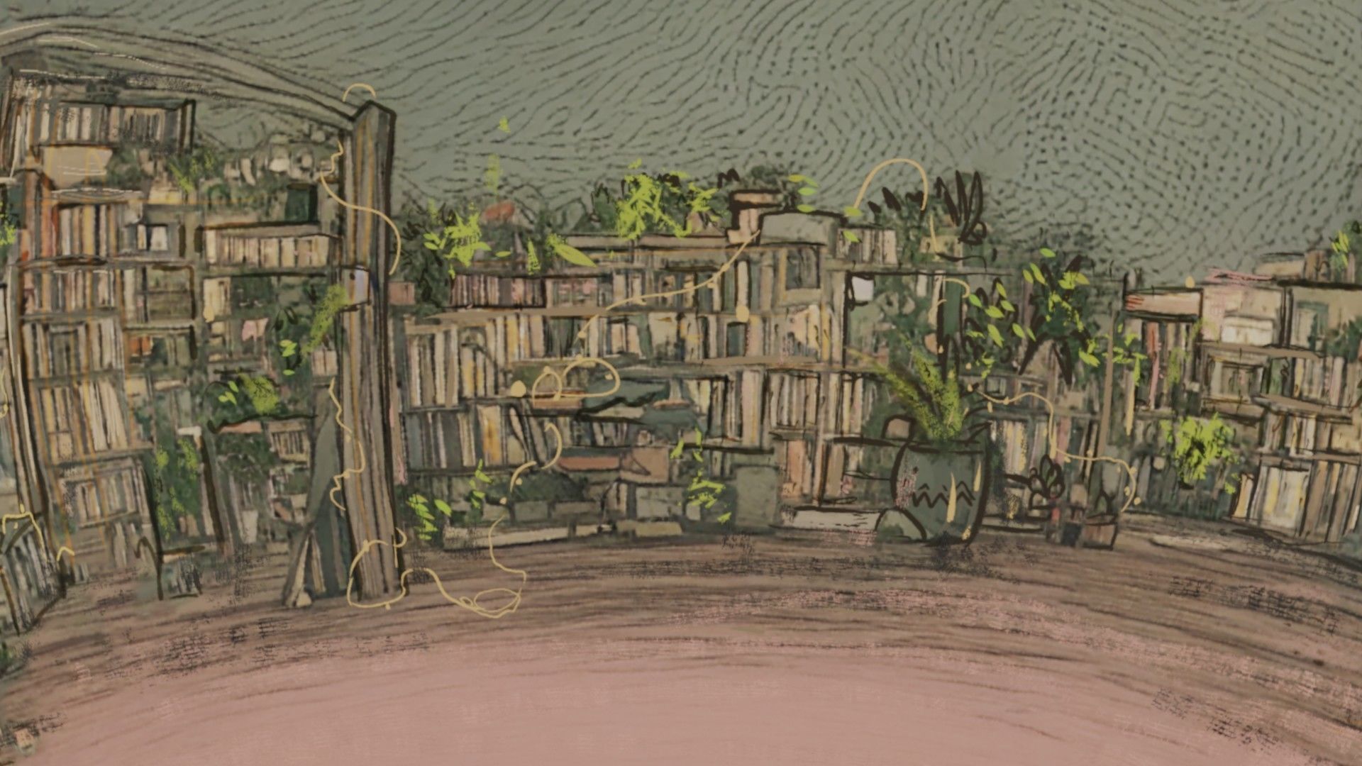 Attic library 360 VR sky background cute drawing Low-poly 3D model_11