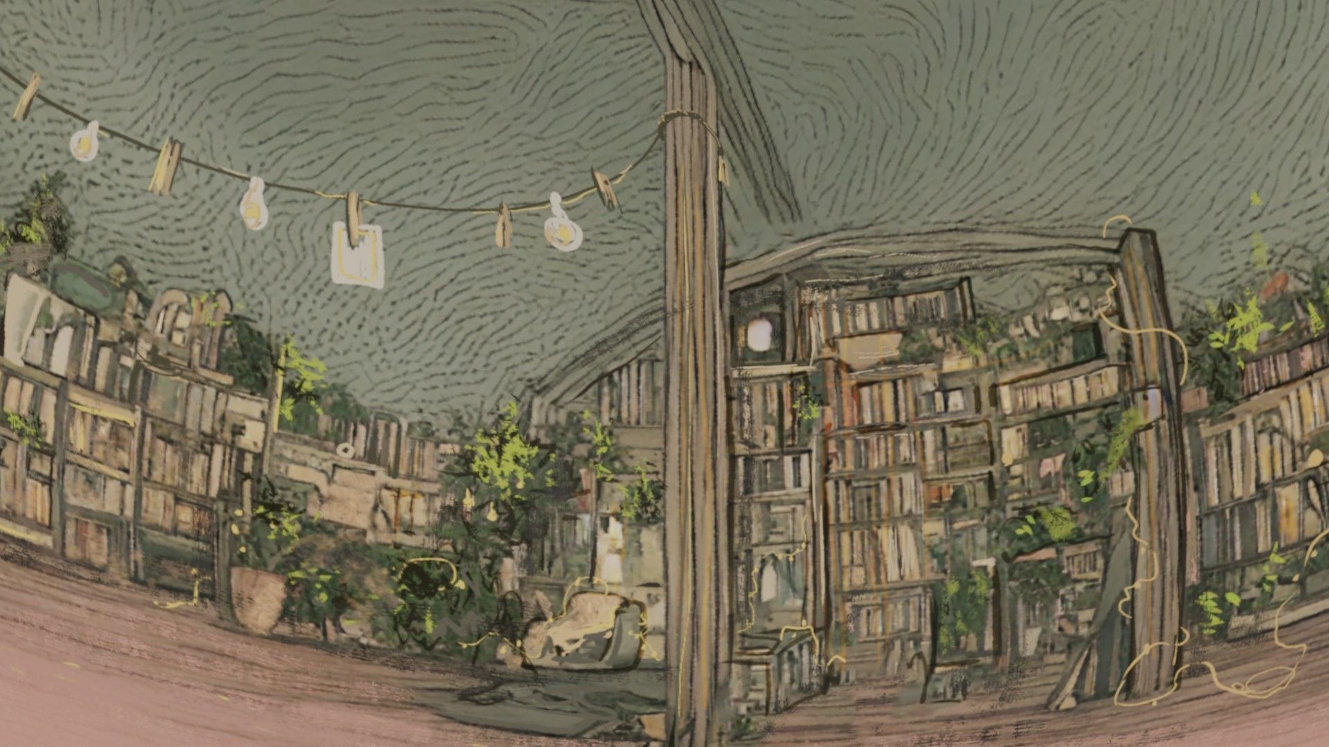 Attic library 360 VR sky background cute drawing Low-poly 3D model_22