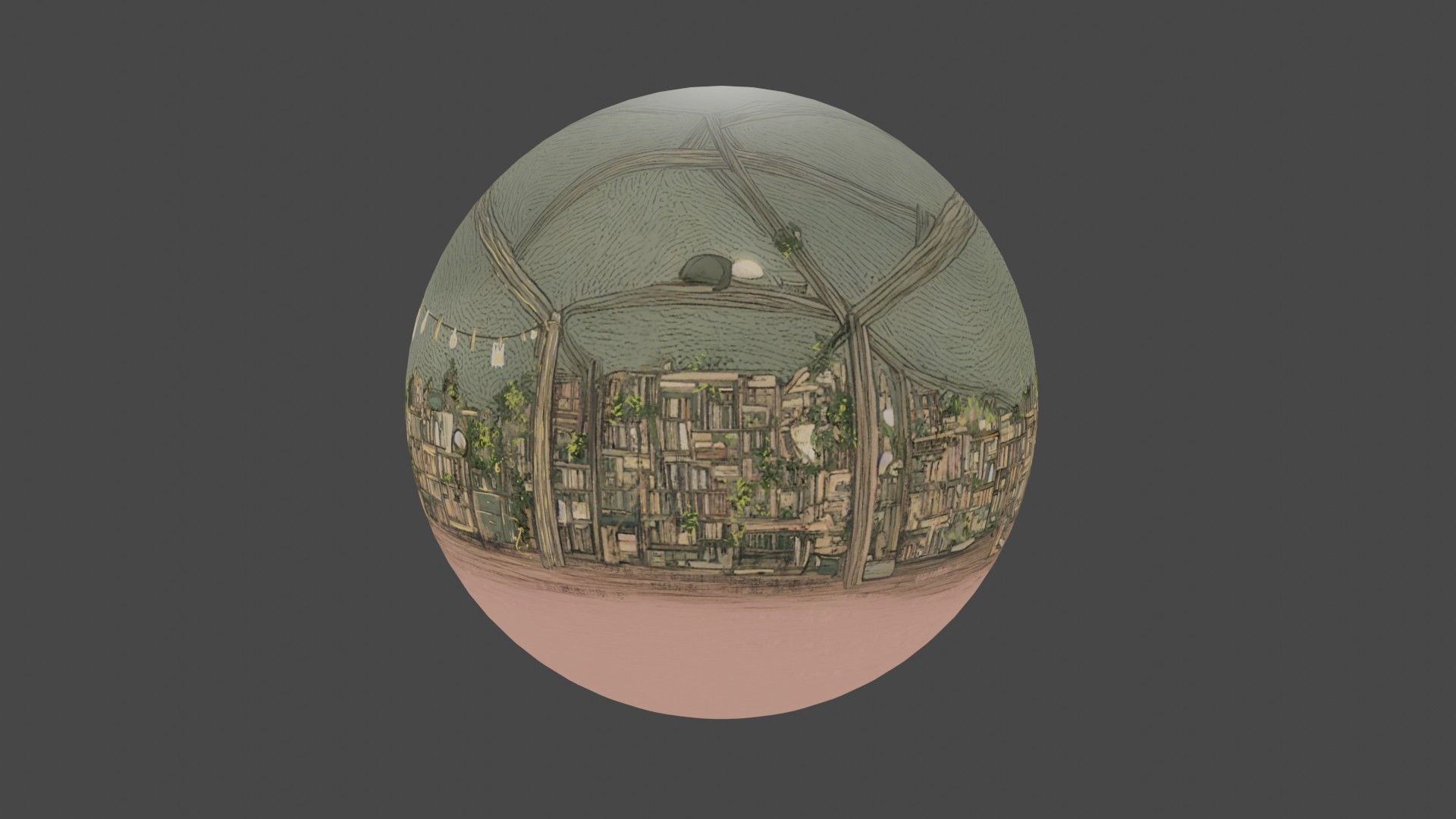 Attic library 360 VR sky background cute drawing Low-poly 3D model_2