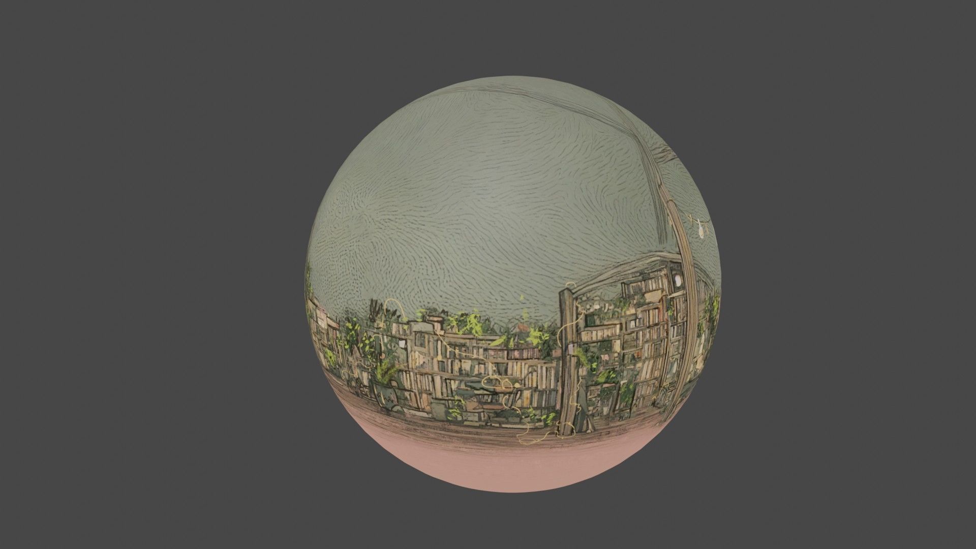 Attic library 360 VR sky background cute drawing Low-poly 3D model_29