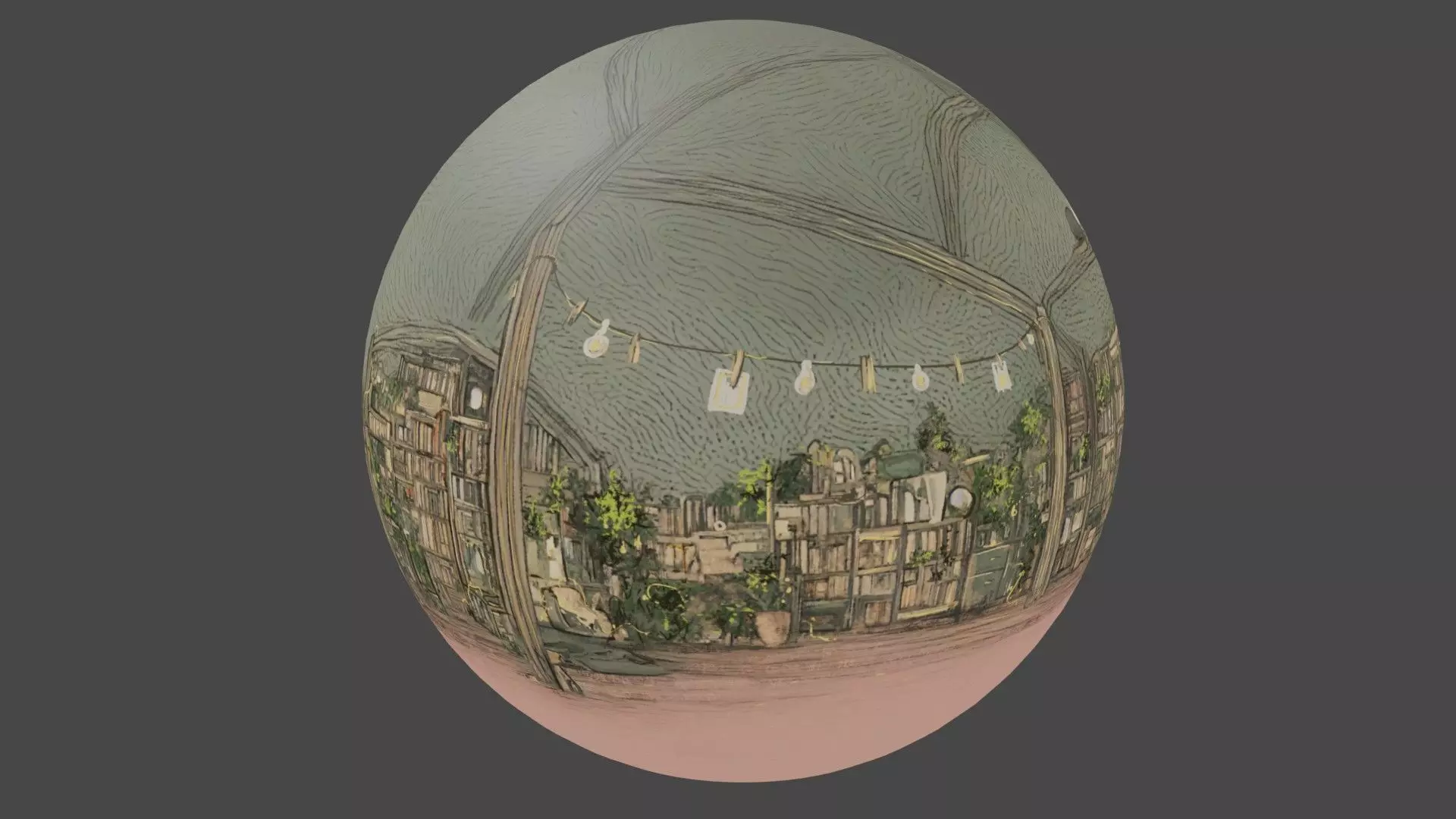 Attic library 360 VR sky background cute drawing Low-poly 3D model_0