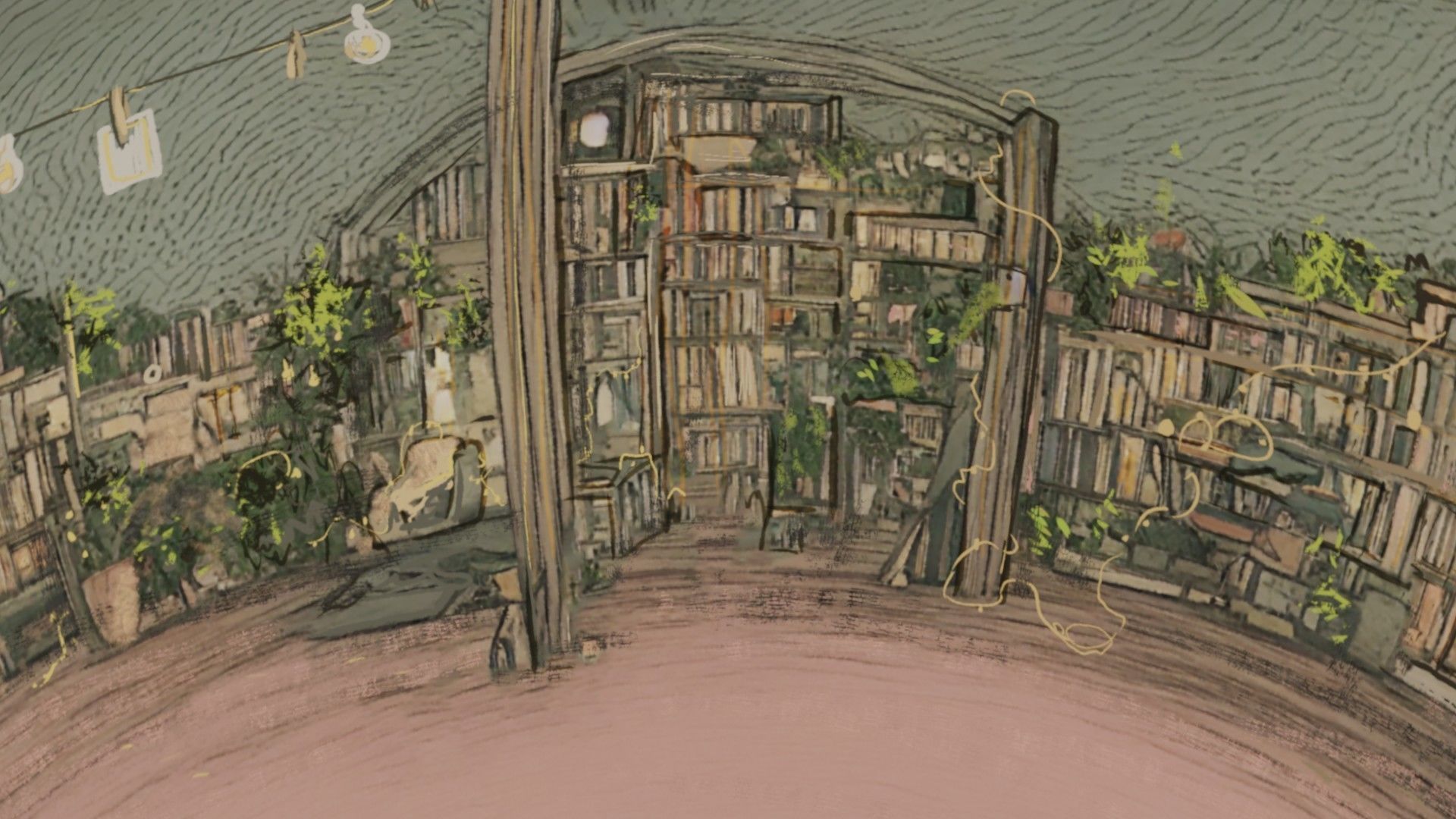 Attic library 360 VR sky background cute drawing Low-poly 3D model_17