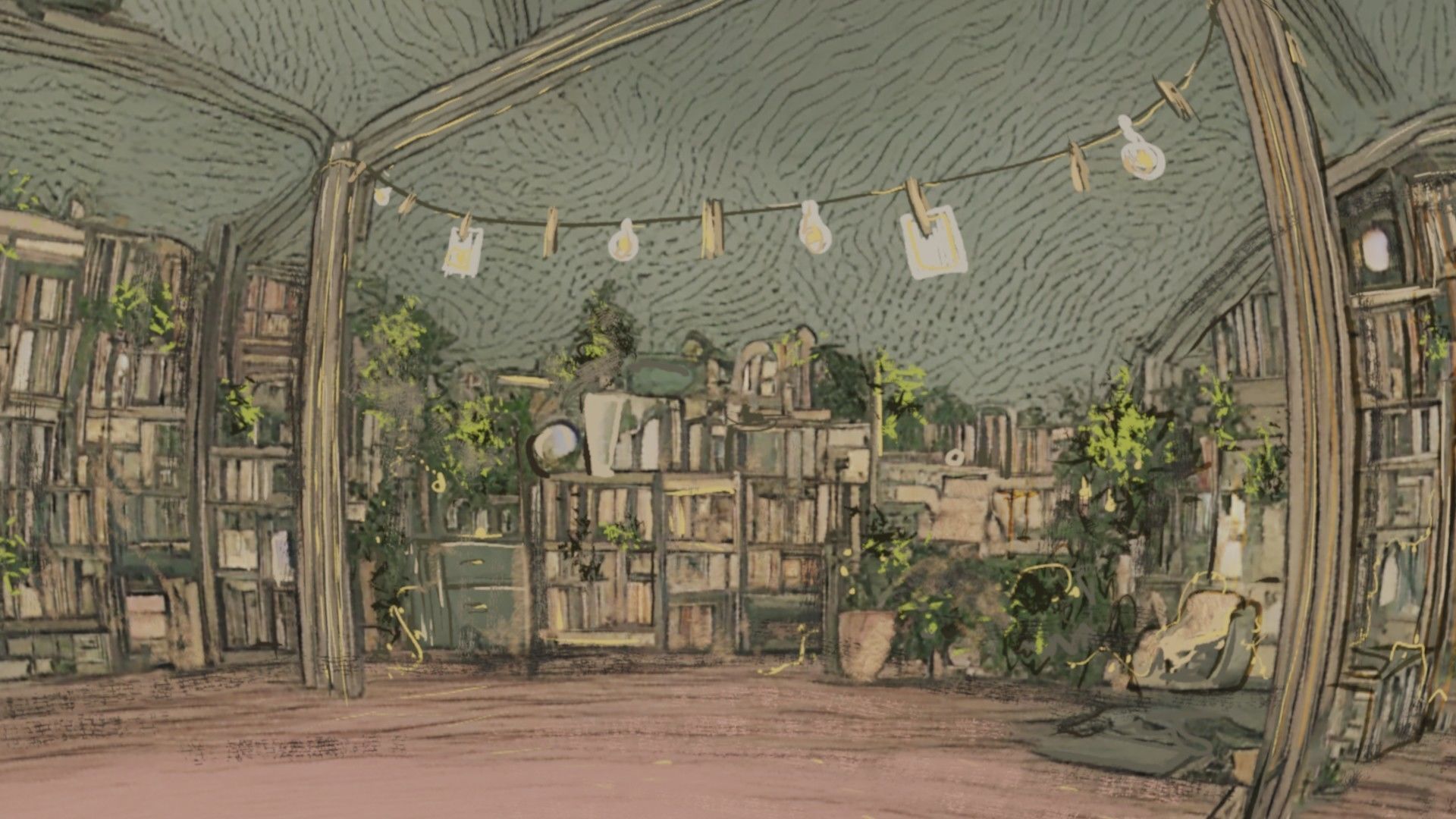 Attic library 360 VR sky background cute drawing Low-poly 3D model_1