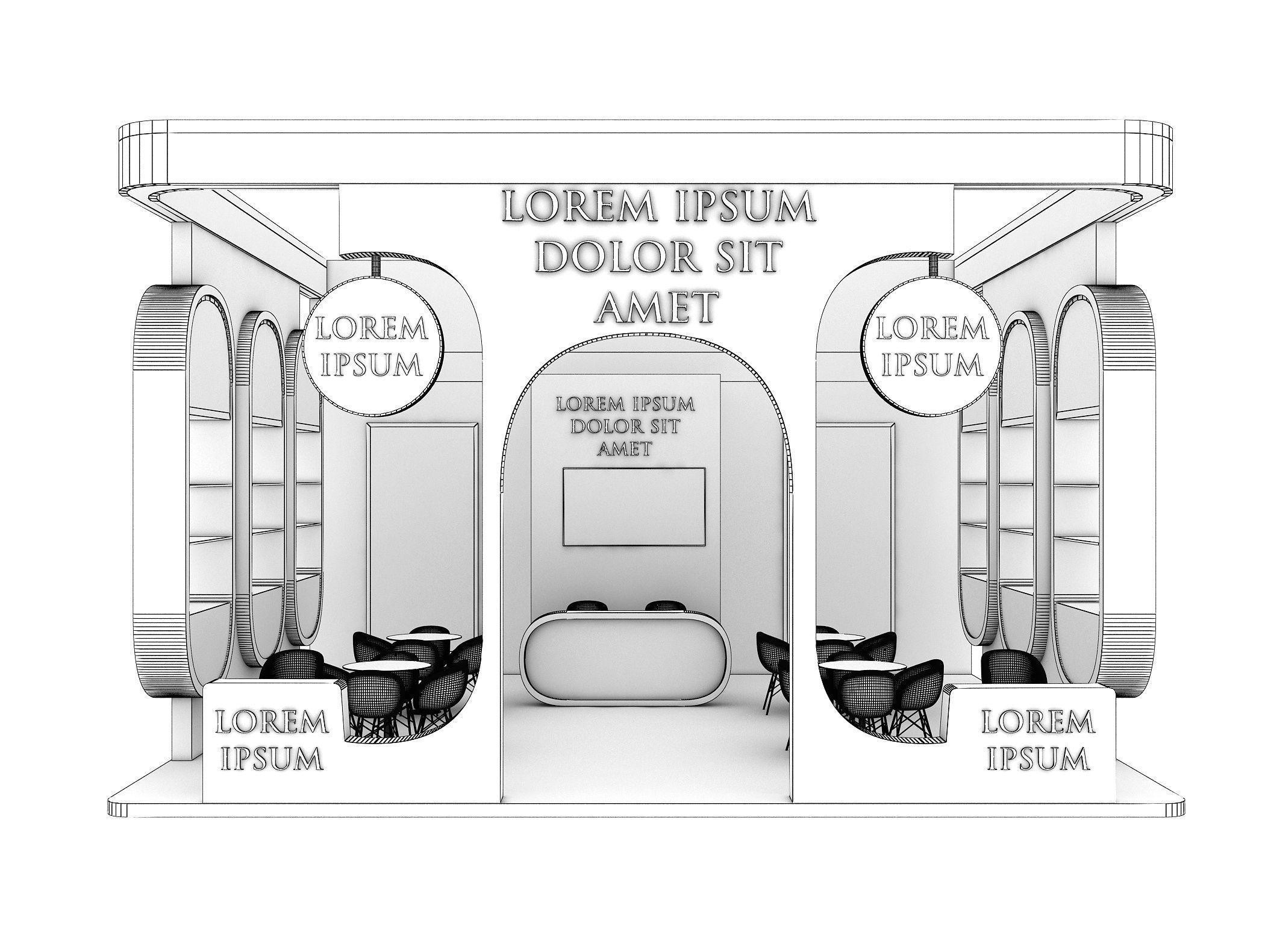 Booth Exhibition Stand Stall 8x7m Height 500 cm 3 Side Open 3D model_7