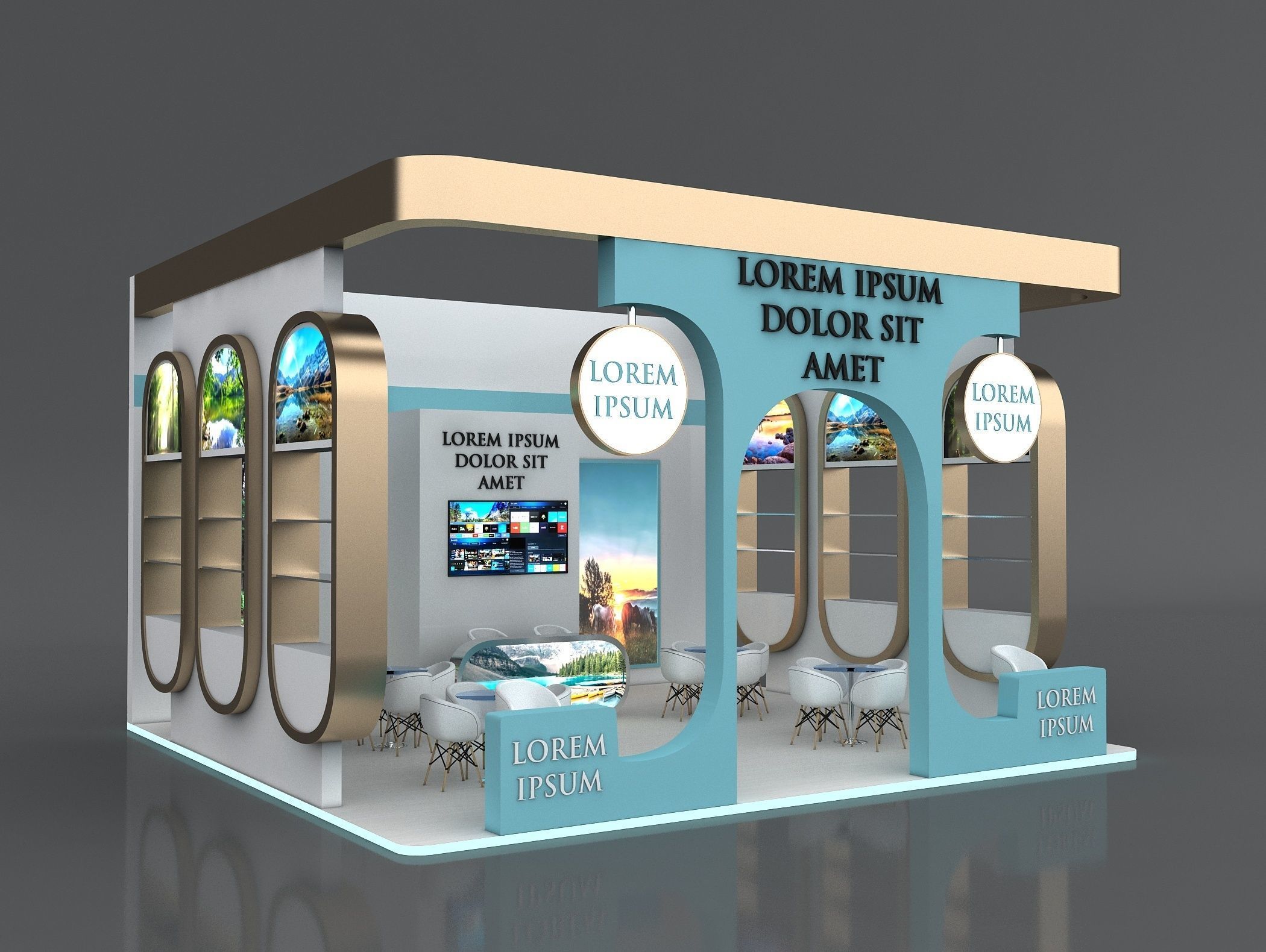 Booth Exhibition Stand Stall 8x7m Height 500 cm 3 Side Open 3D model_2
