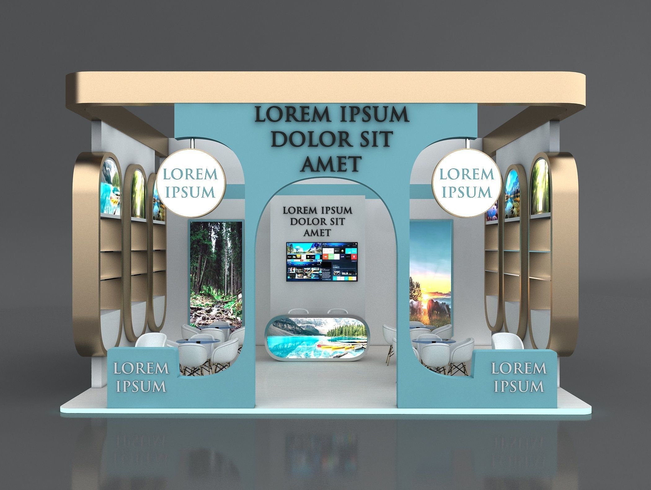 Booth Exhibition Stand Stall 8x7m Height 500 cm 3 Side Open 3D model_1