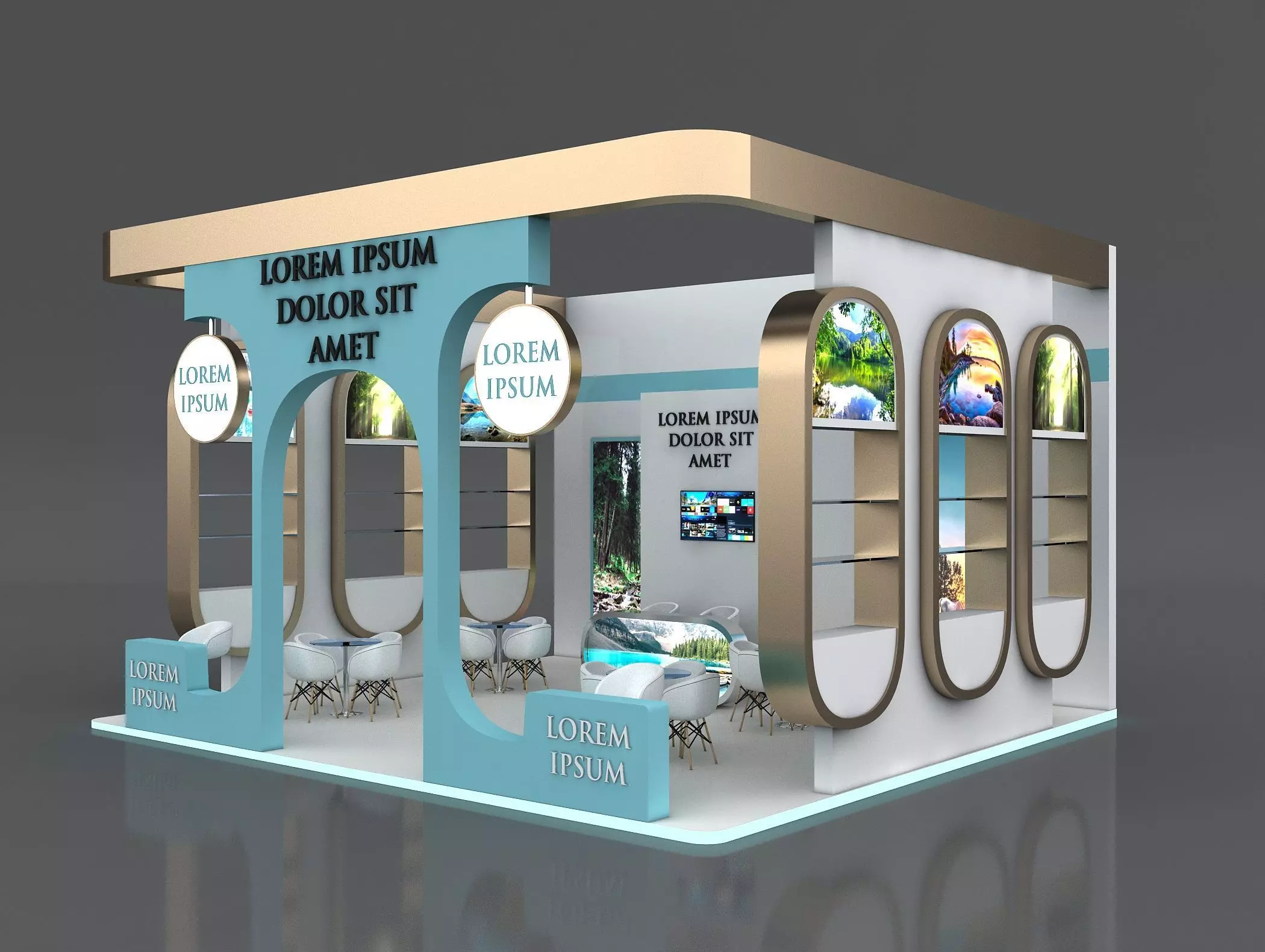 Booth Exhibition Stand Stall 8x7m Height 500 cm 3 Side Open 3D model_0