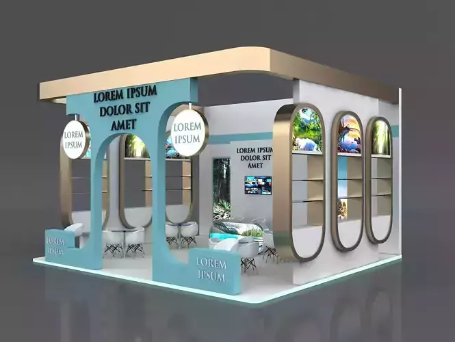 Booth Exhibition Stand Stall 8x7m Height 500 cm 3 Side Open