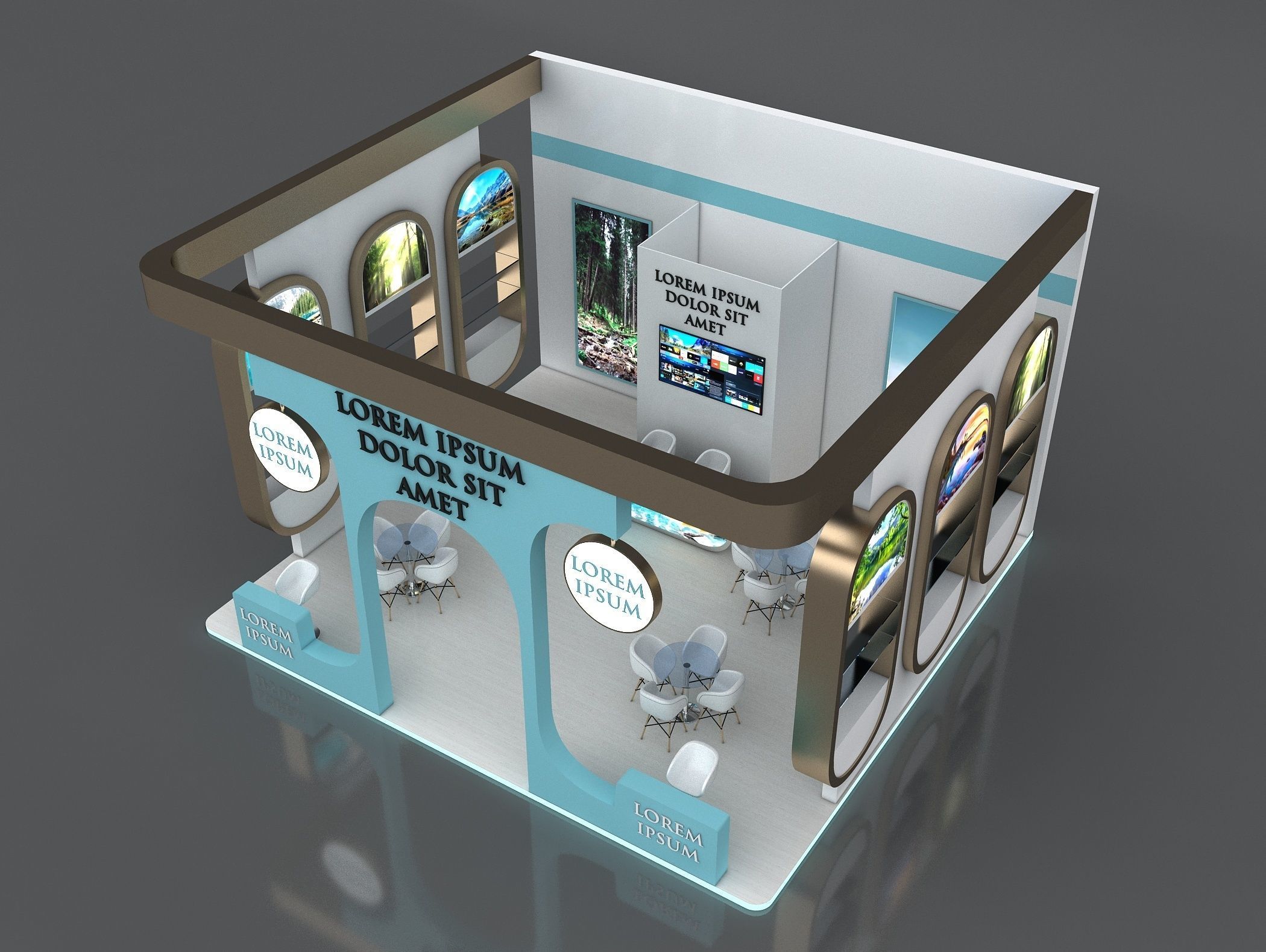 Booth Exhibition Stand Stall 8x7m Height 500 cm 3 Side Open 3D model_5