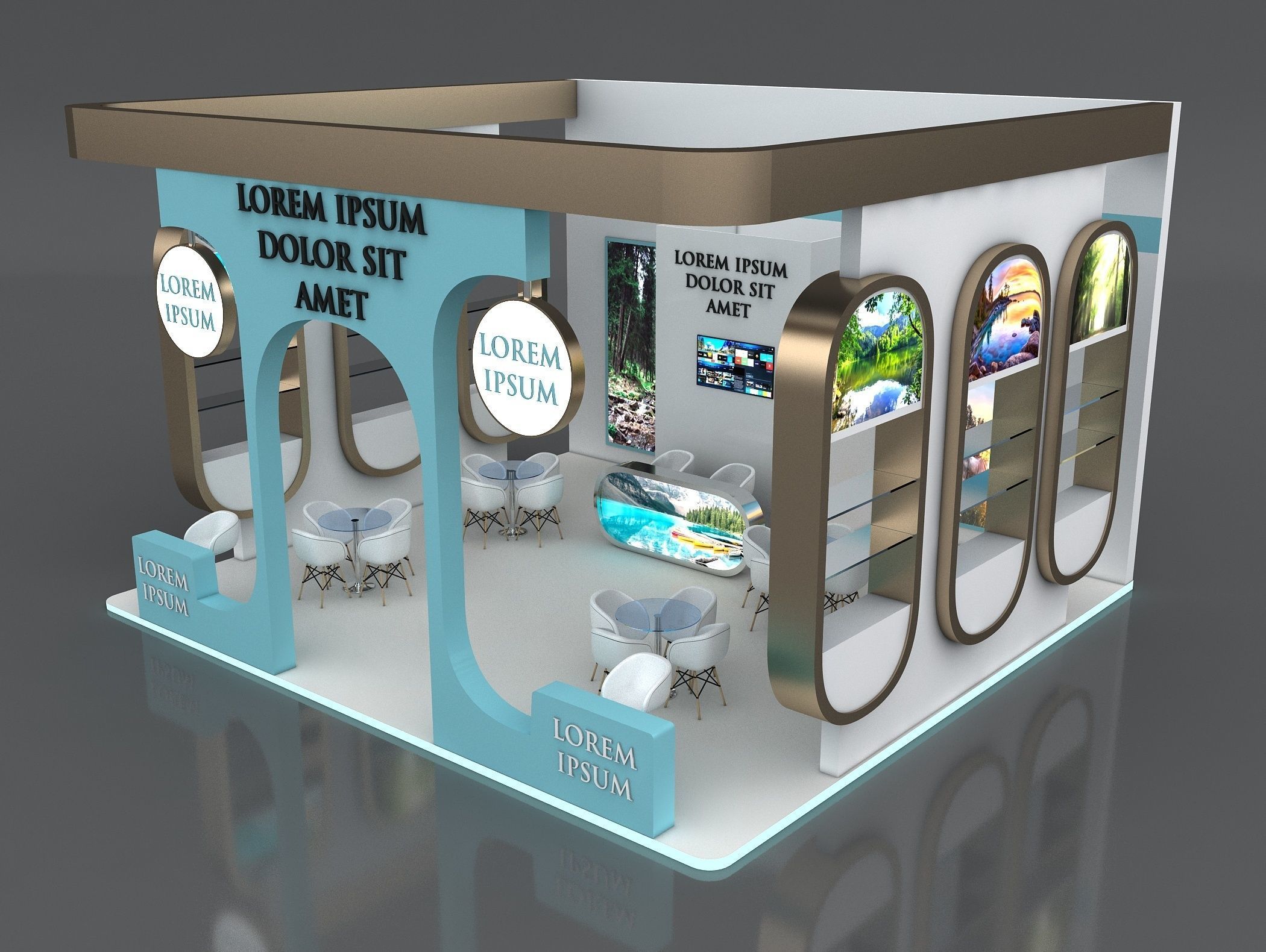 Booth Exhibition Stand Stall 8x7m Height 500 cm 3 Side Open 3D model_3