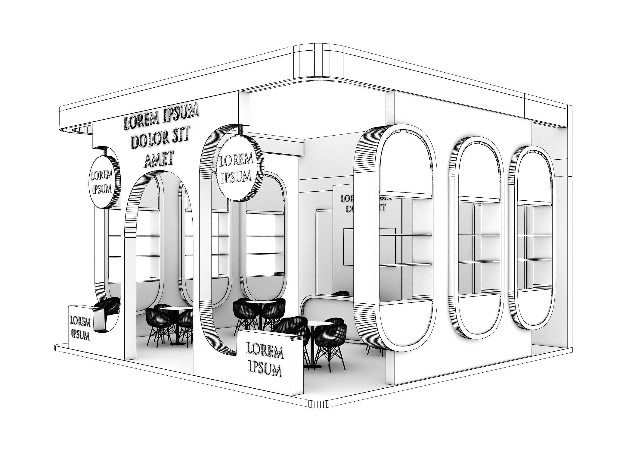 Booth Exhibition Stand Stall 8x7m Height 500 cm 3 Side Open 3D model_6