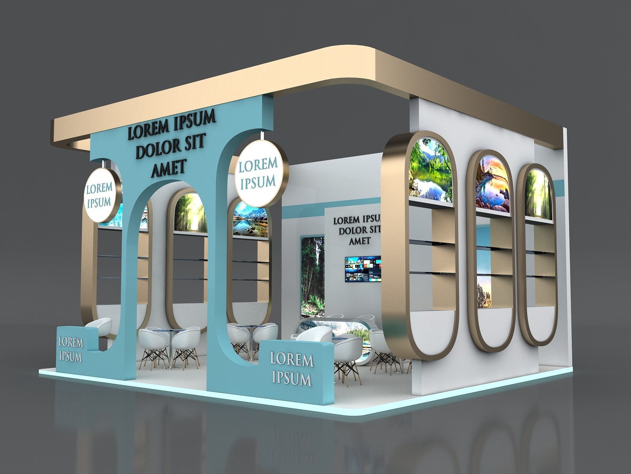 Booth Exhibition Stand Stall 8x7m Height 500 cm 3 Side Open 3D model_4