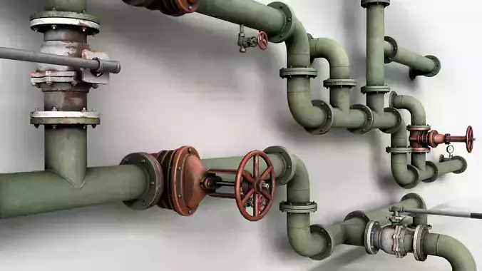 Modular industrial pipes and valves Low-poly 3D model