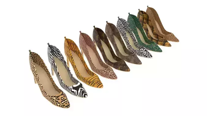 Animal Patterned High Heeled Shoes Set 3D model
