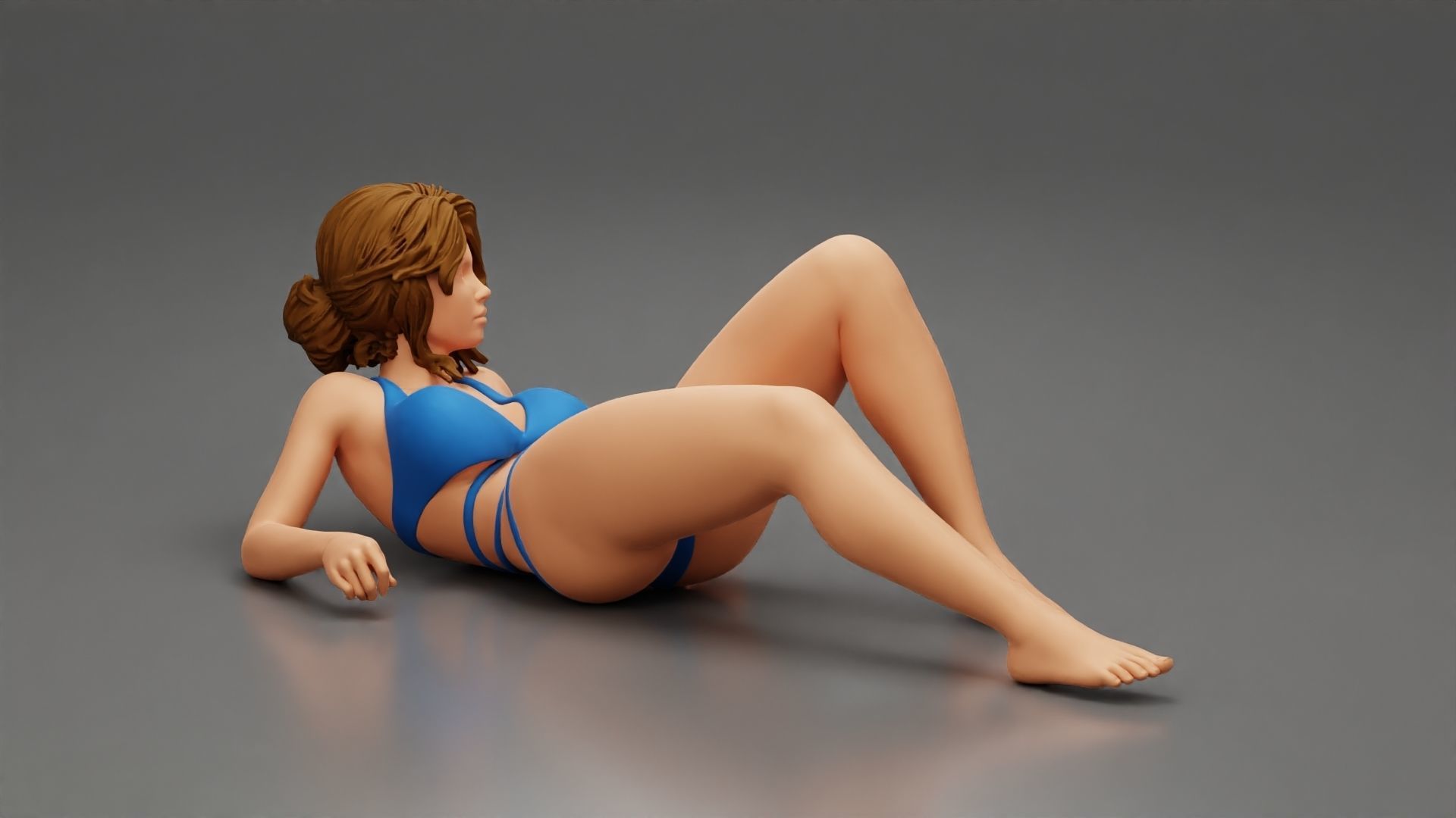 Sexy girl in a bikini lying on beach 3D print model_3
