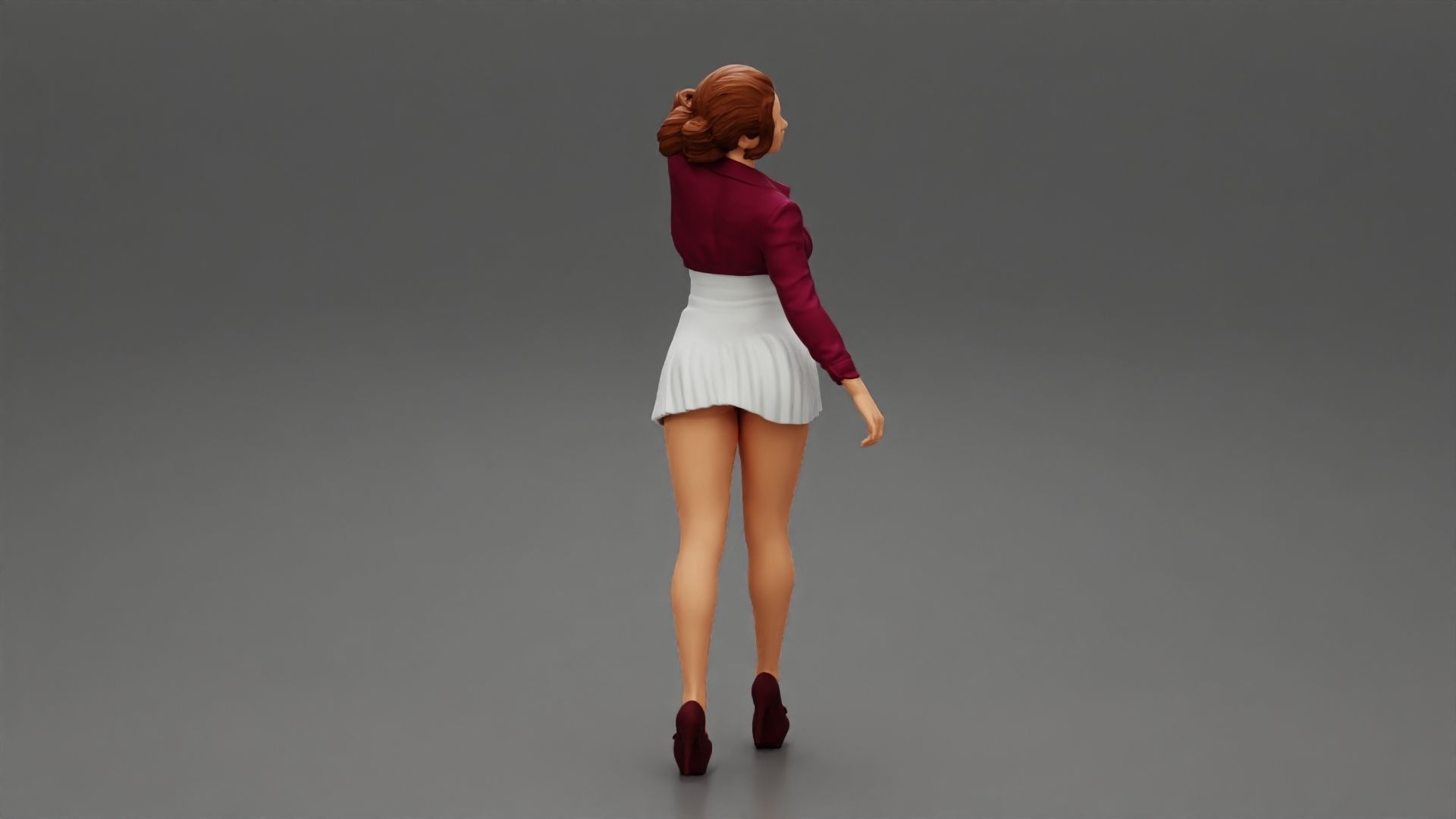 Beautiful woman in a dress walking with hand on head 3D print model_3