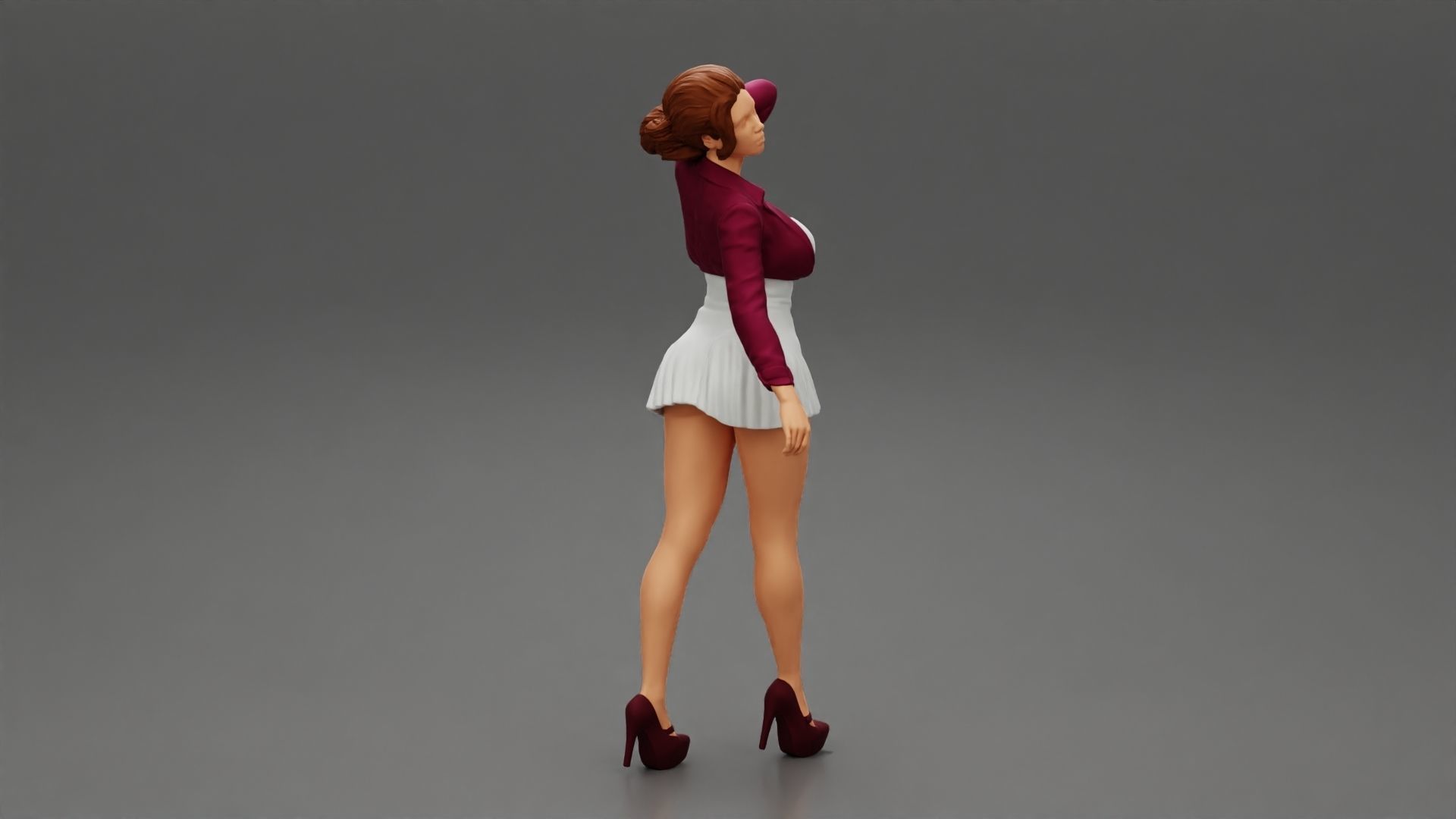 Beautiful woman in a dress walking with hand on head 3D print model_2