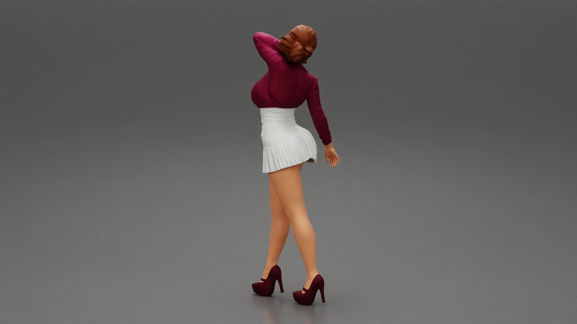 Beautiful woman in a dress walking with hand on head 3D print model_5