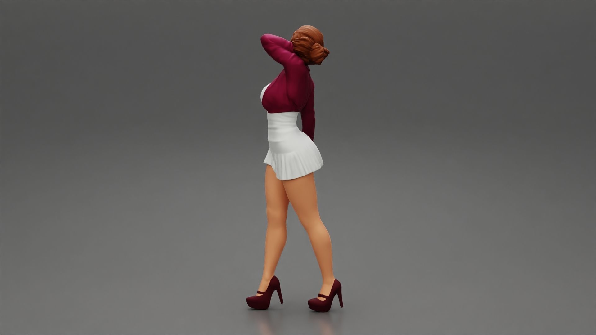 Beautiful woman in a dress walking with hand on head 3D print model_6