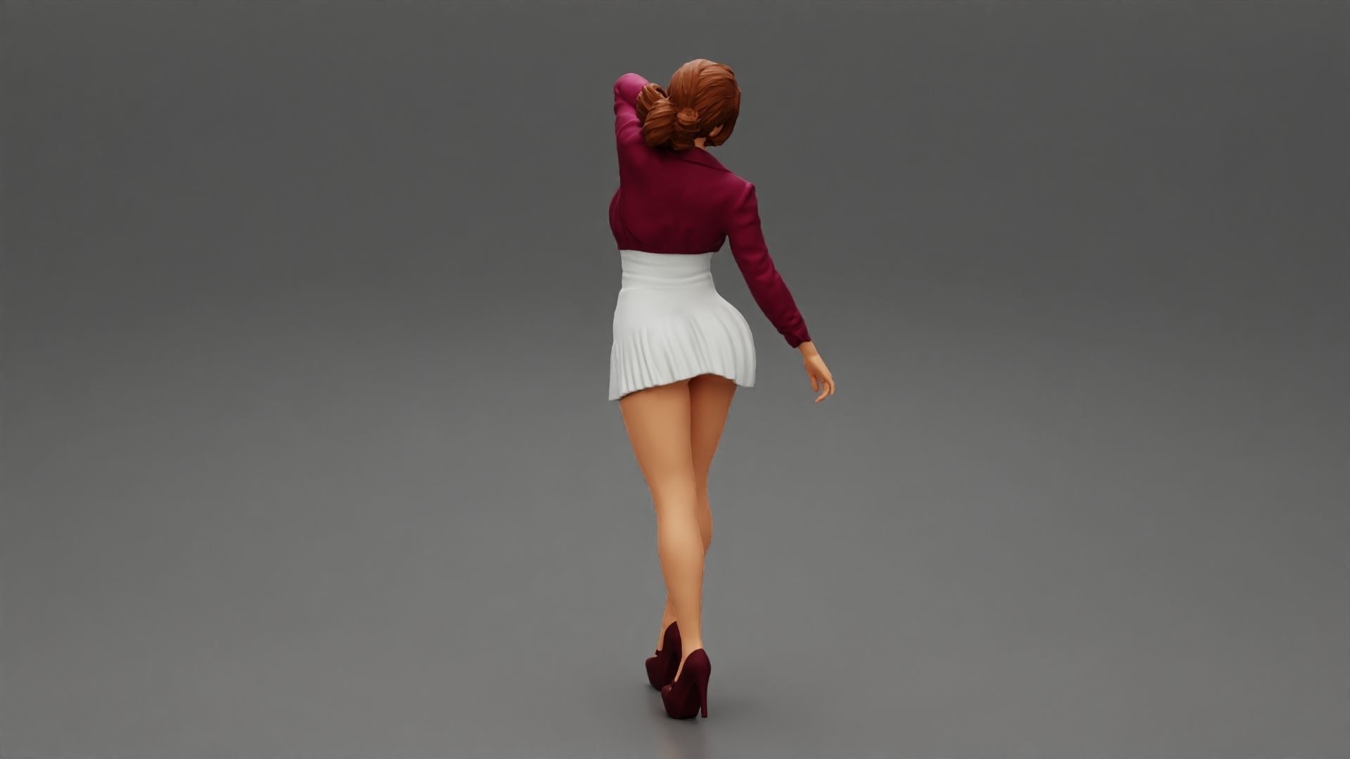 Beautiful woman in a dress walking with hand on head 3D print model_4