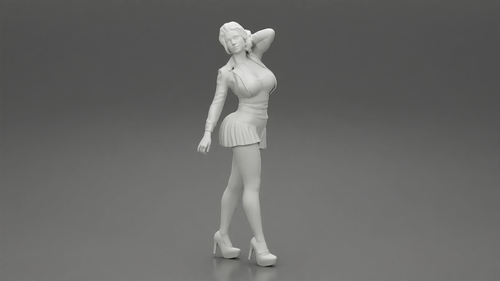 Beautiful woman in a dress walking with hand on head 3D print model_10