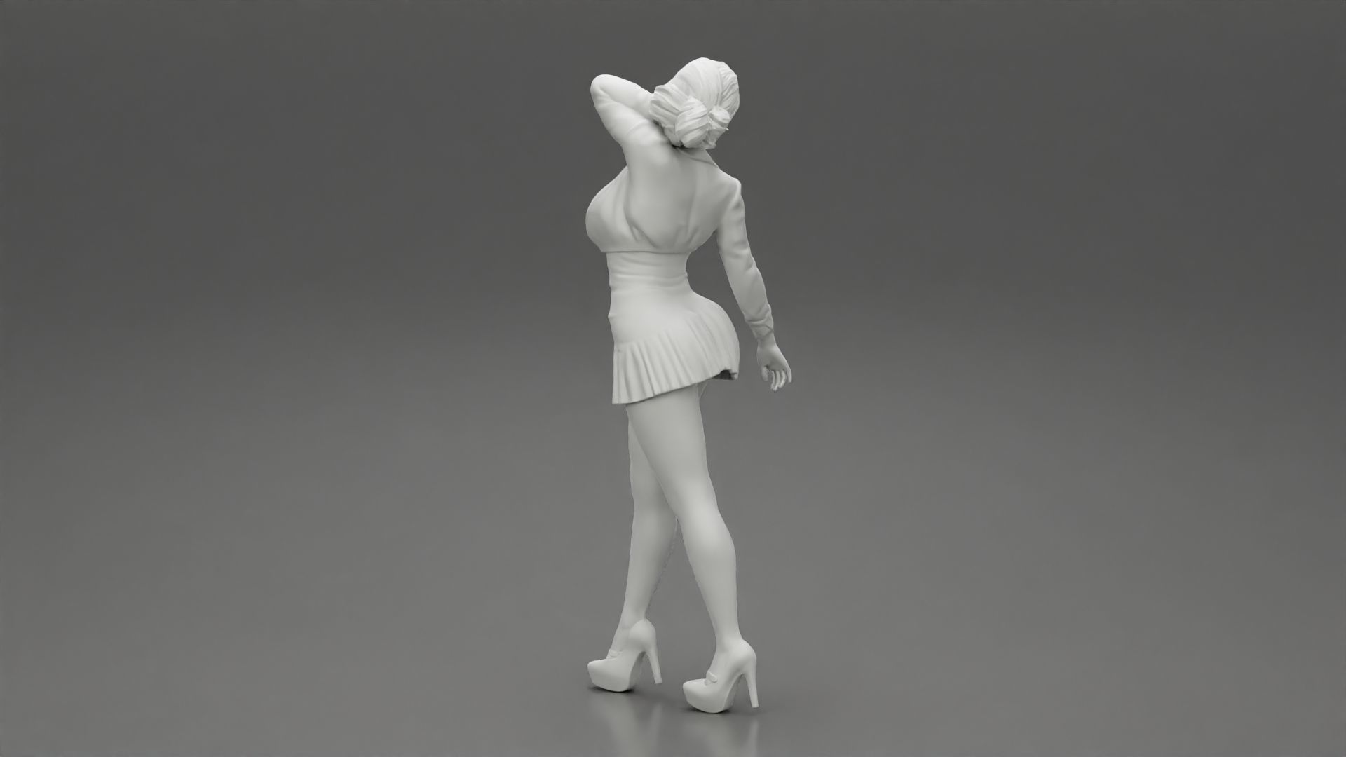 Beautiful woman in a dress walking with hand on head 3D print model_11