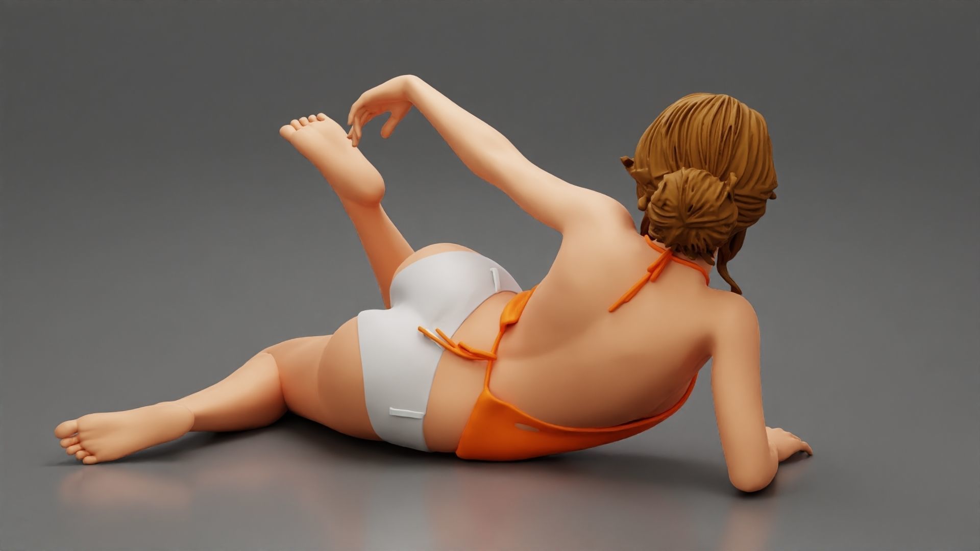 Sexy girl in sunglasses and Bikini lying on sandy beach 3D print model_4