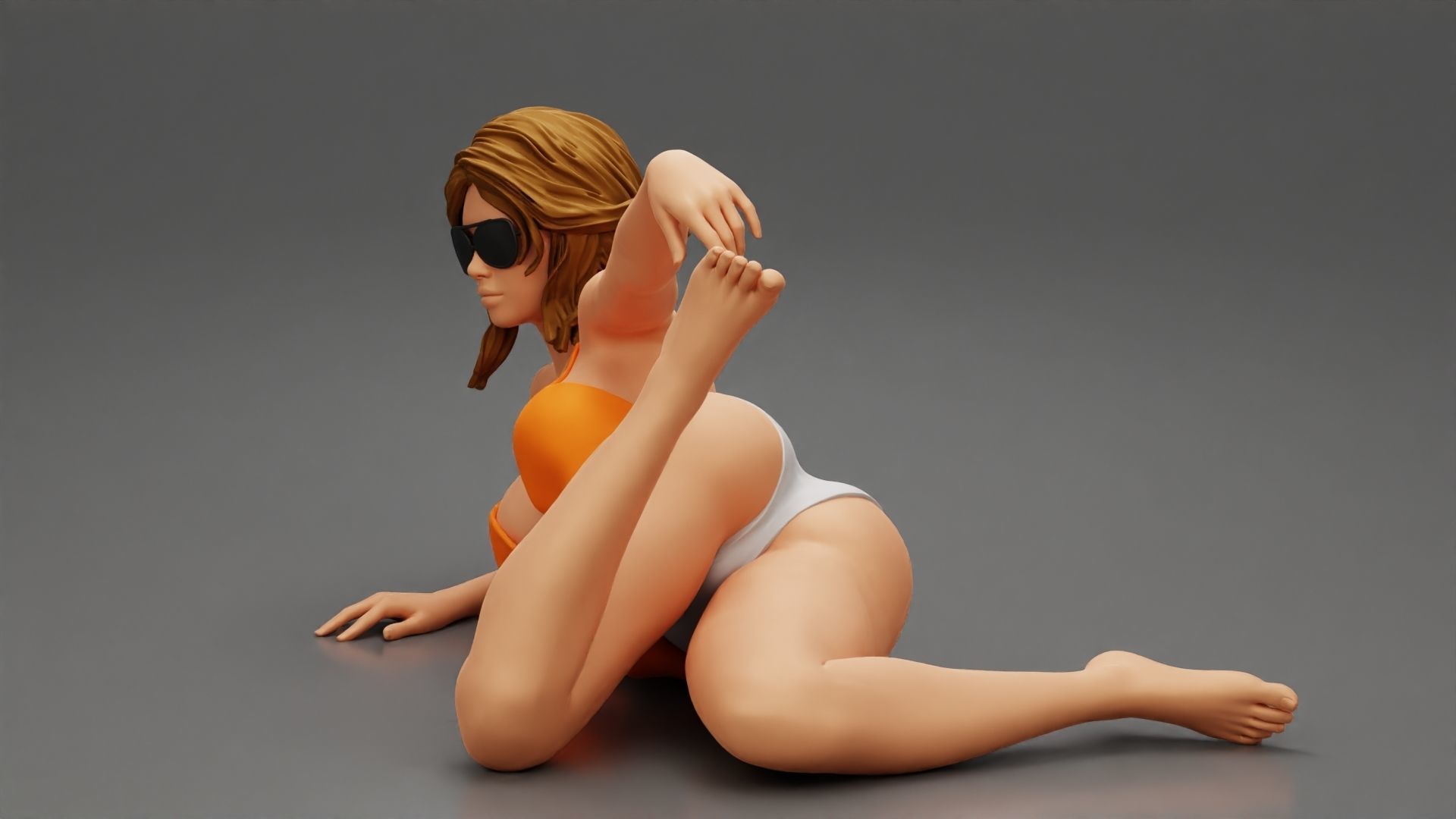Sexy girl in sunglasses and Bikini lying on sandy beach 3D print model_8