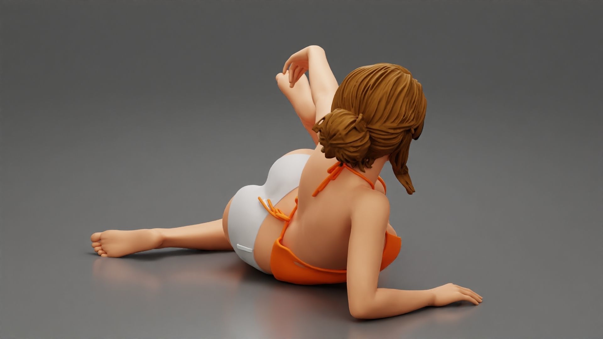 Sexy girl in sunglasses and Bikini lying on sandy beach 3D print model_3