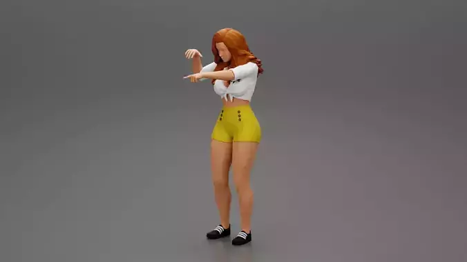 Travel woman in short pointing her next destination using map