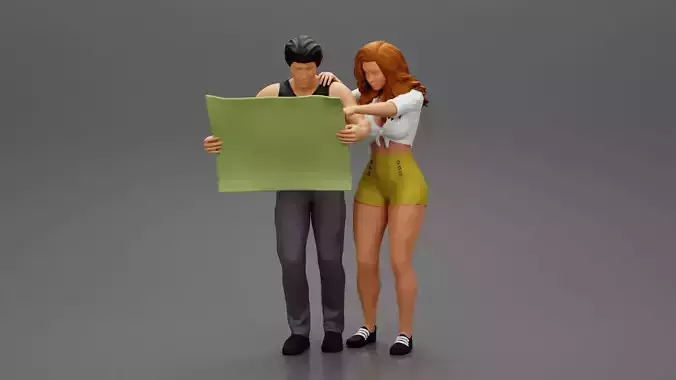 Travel Man holding map and woman pointing destination