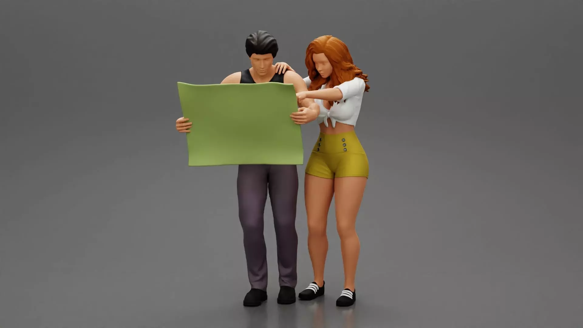 Travel Man holding map and woman pointing destination 3D print model